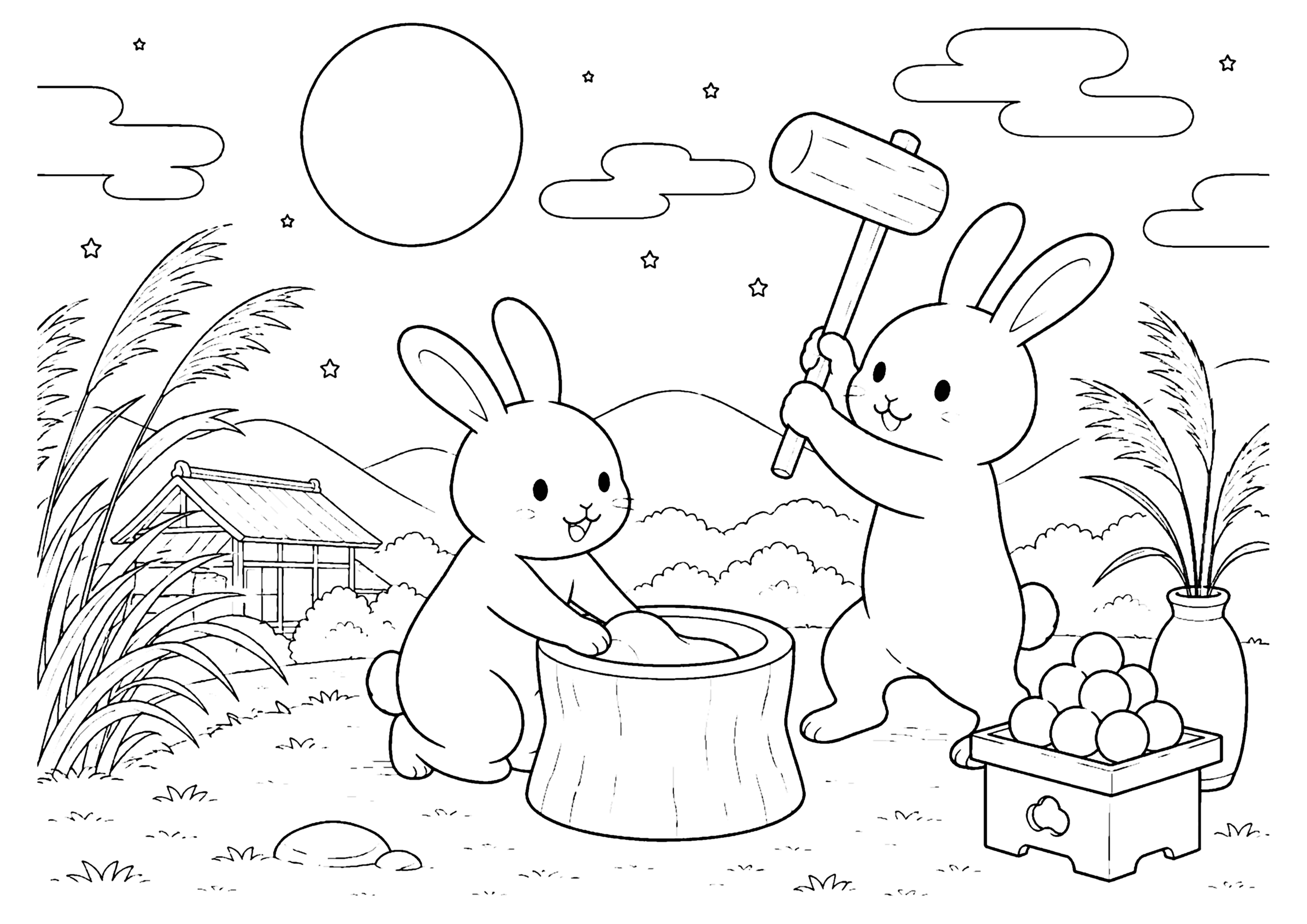 月見のうさぎ 塗り絵