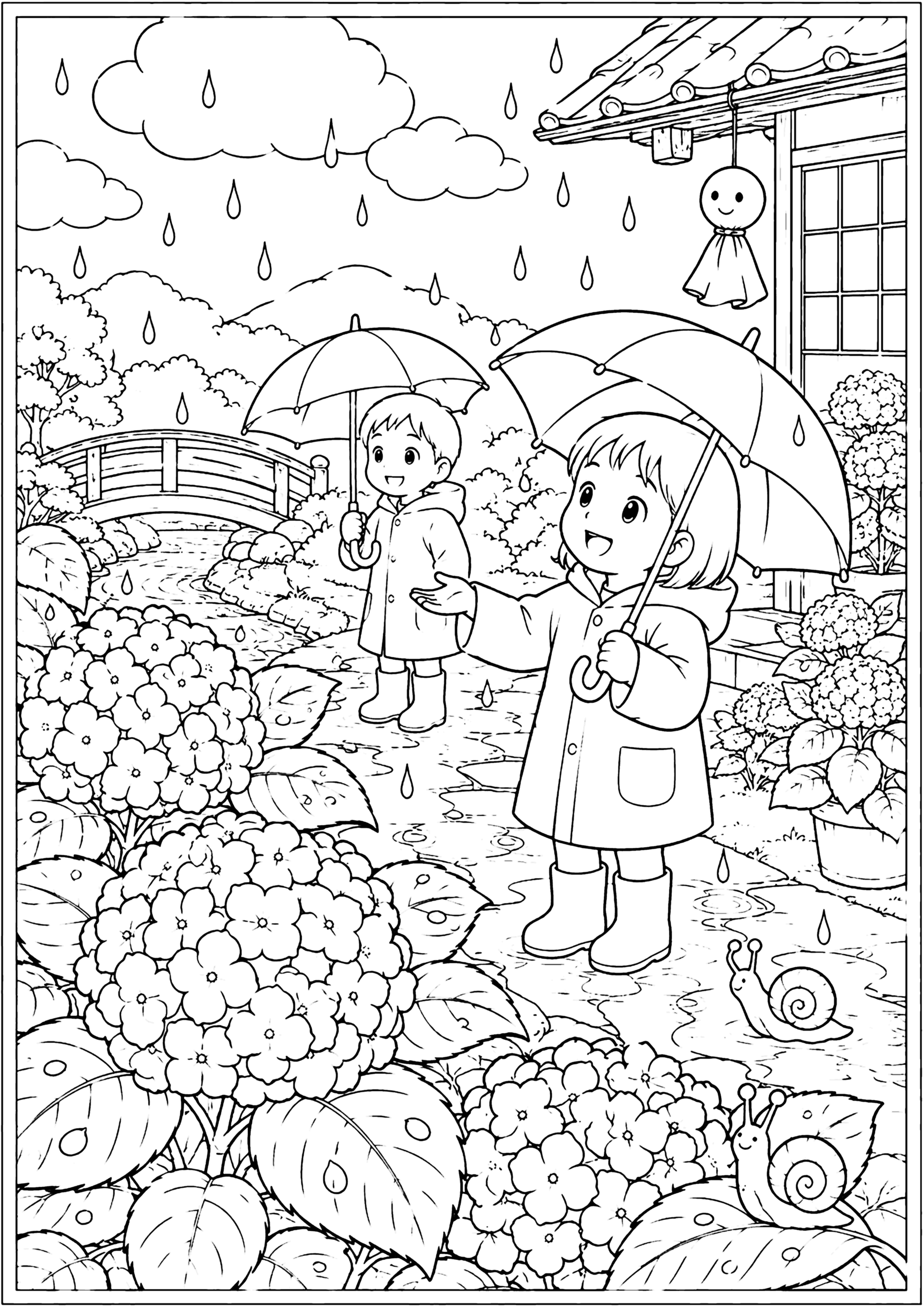 梅雨 塗り絵