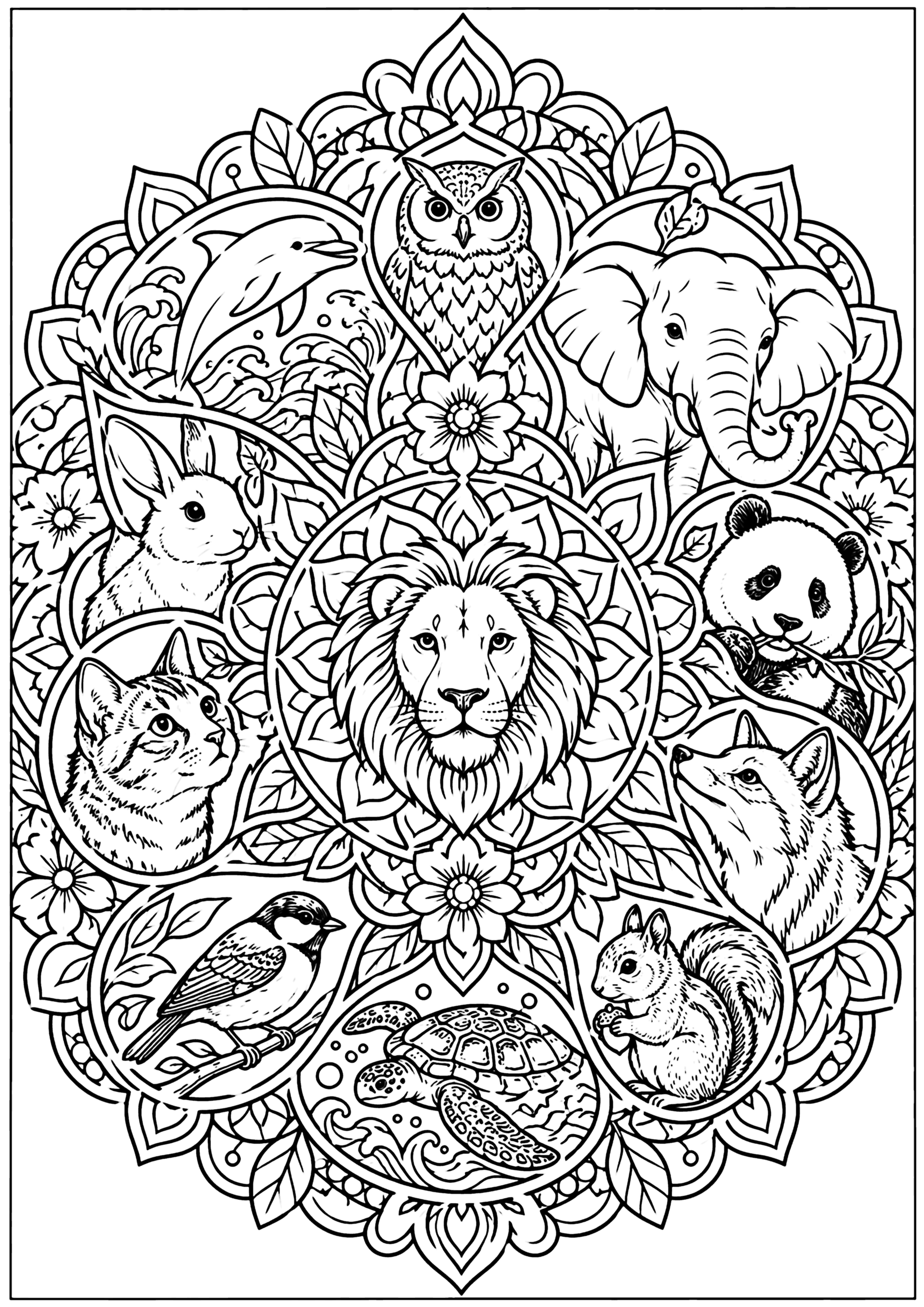 動物曼荼羅 塗り絵