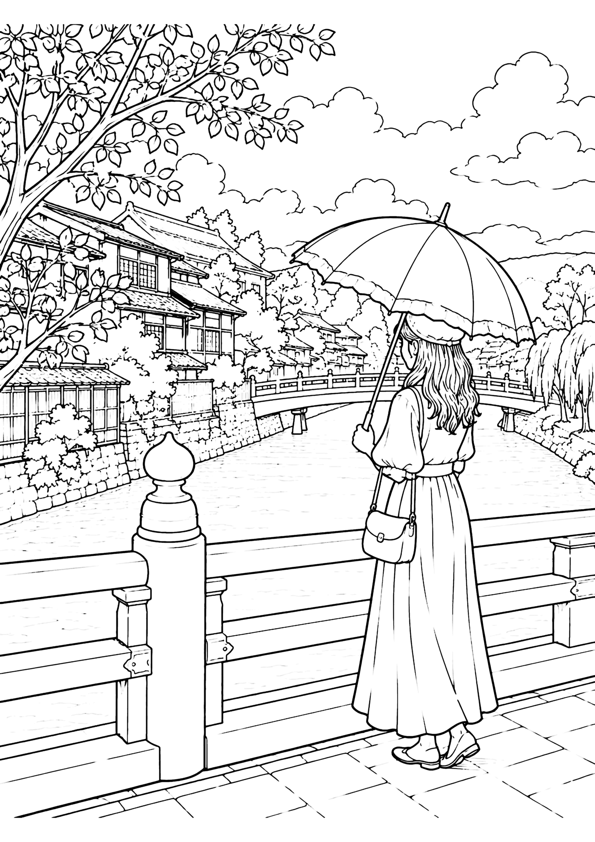 橋の上 塗り絵