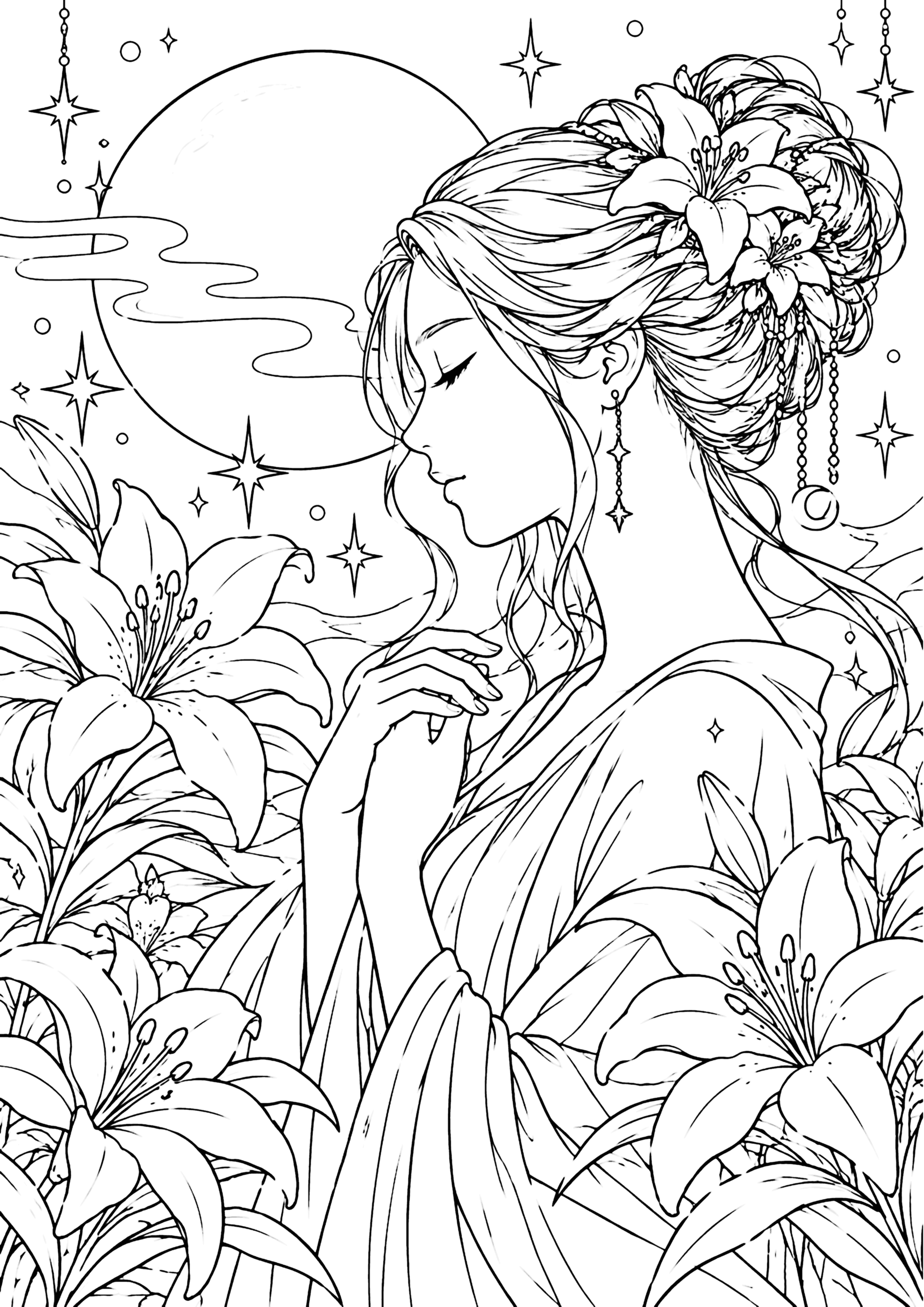 神秘的な女性 塗り絵