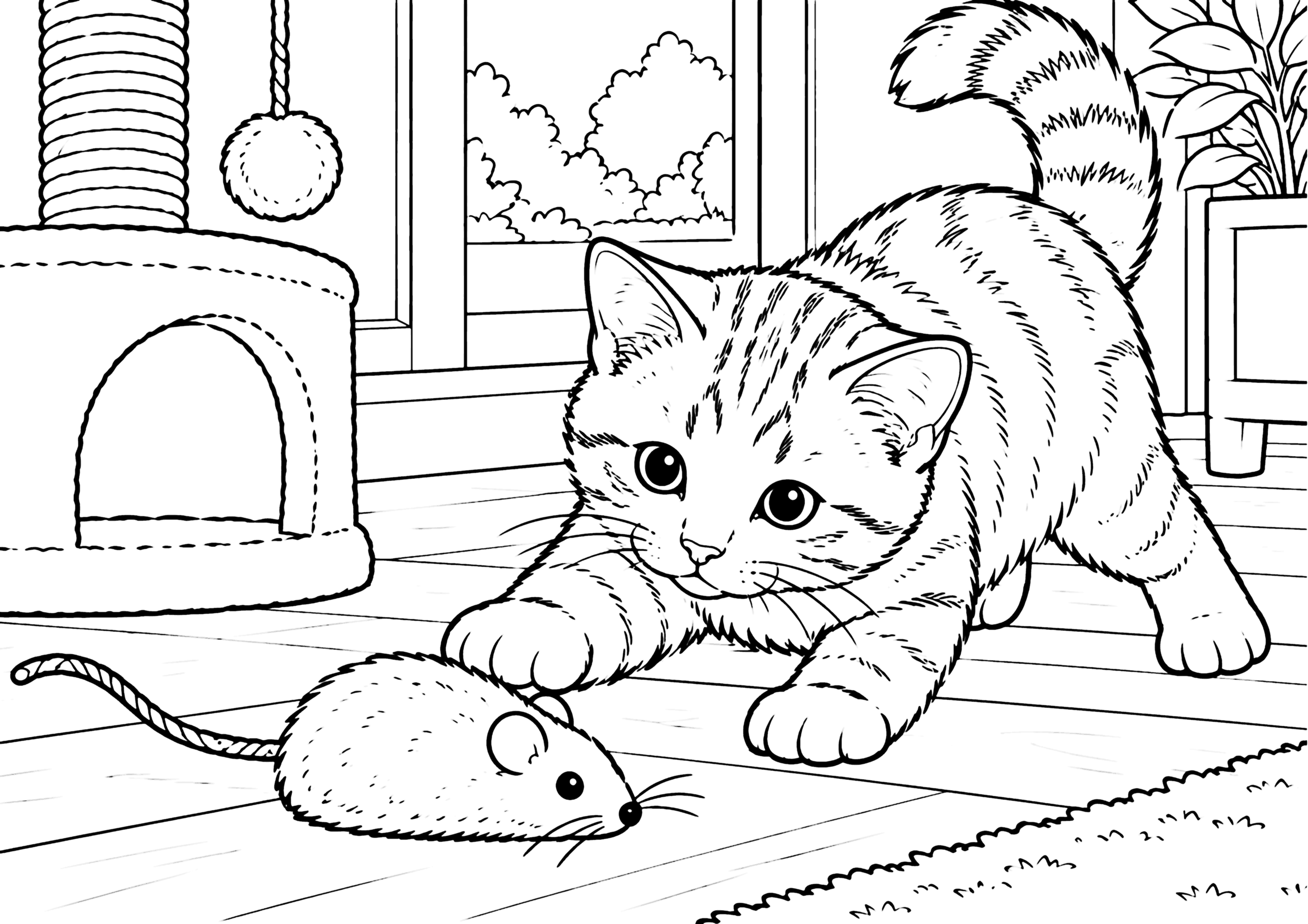 遊ぶ子猫 塗り絵