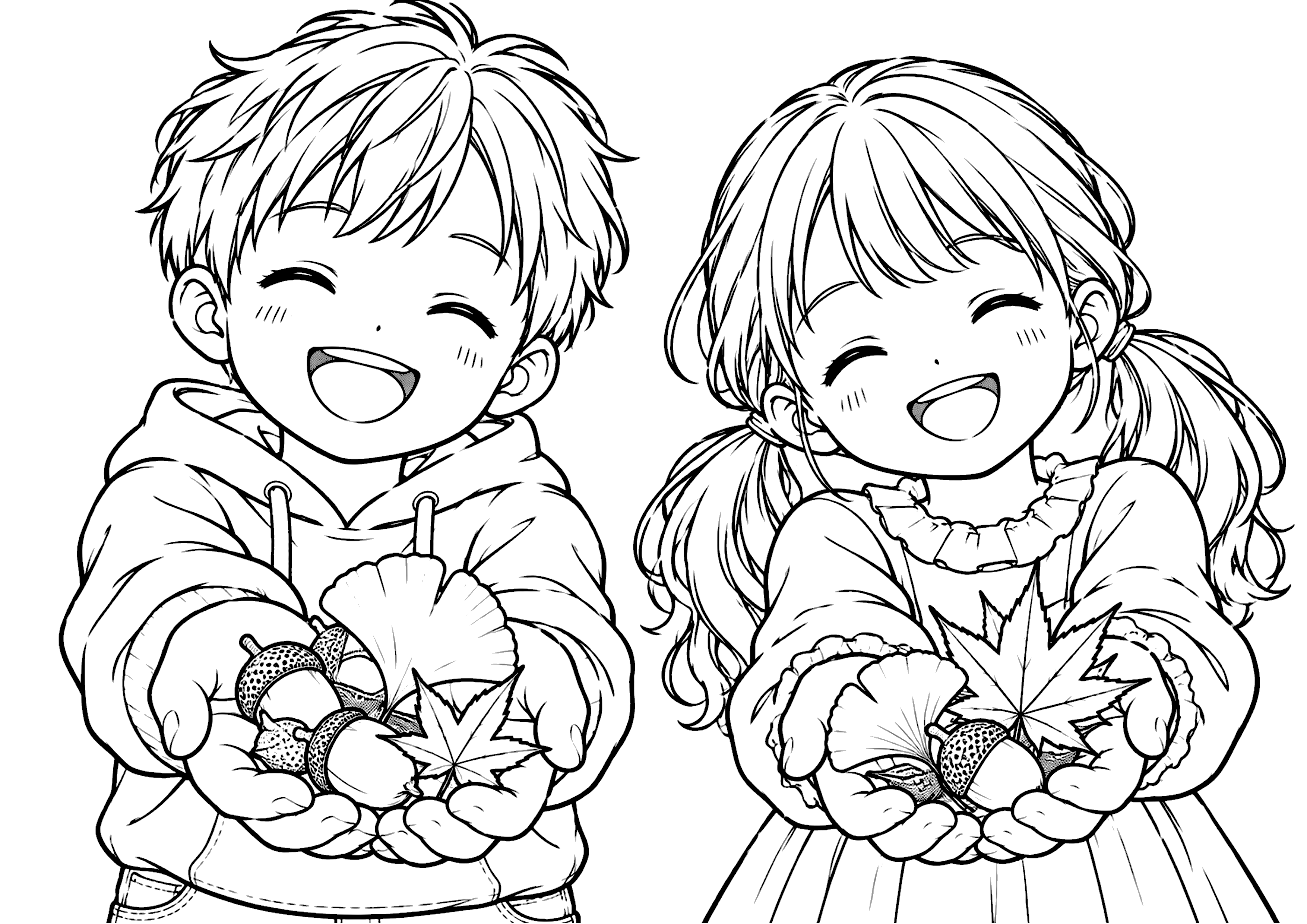 秋を届ける子供 塗り絵