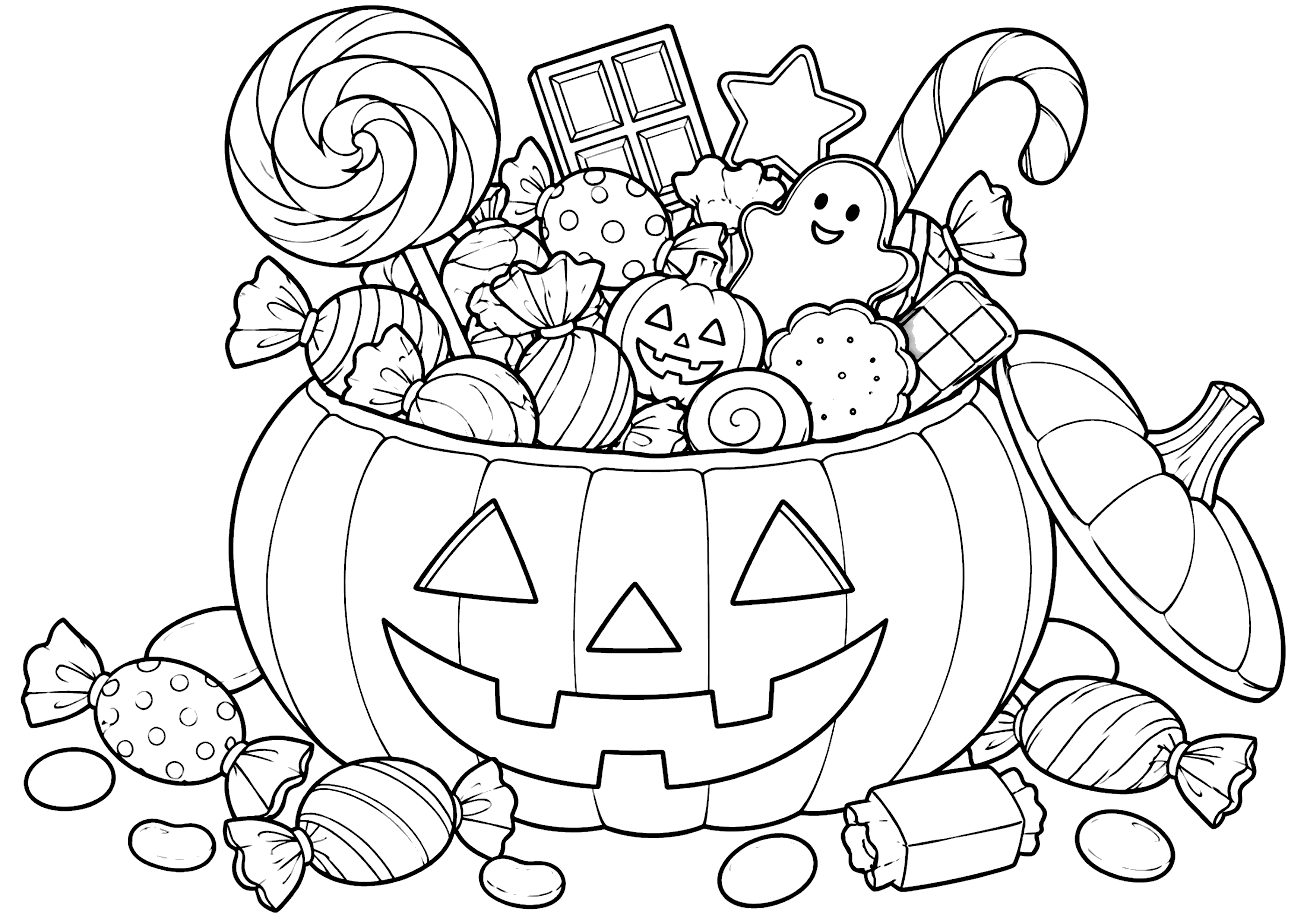 ハロウィンのお菓子 塗り絵