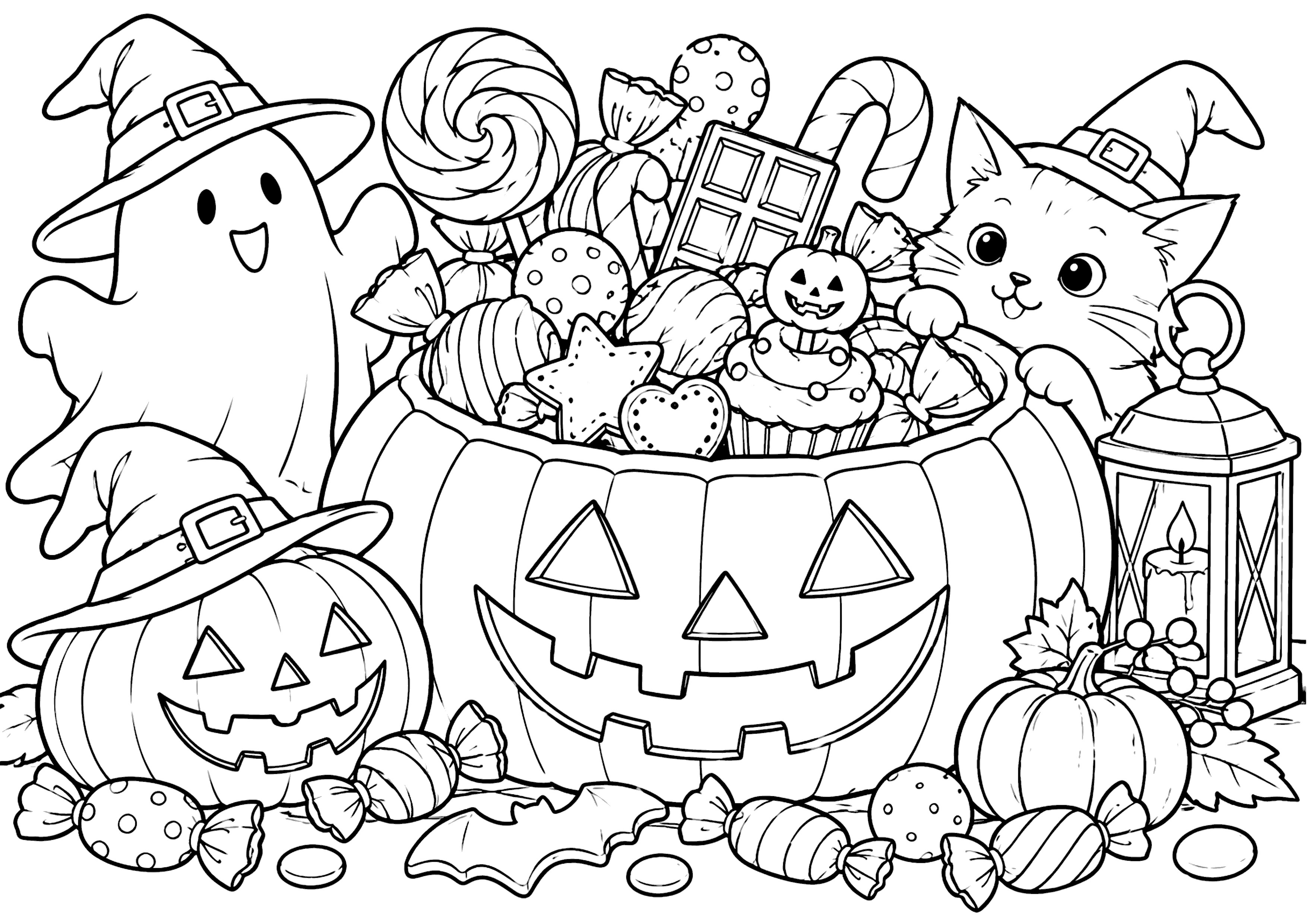 ハロウィンのお菓子 塗り絵