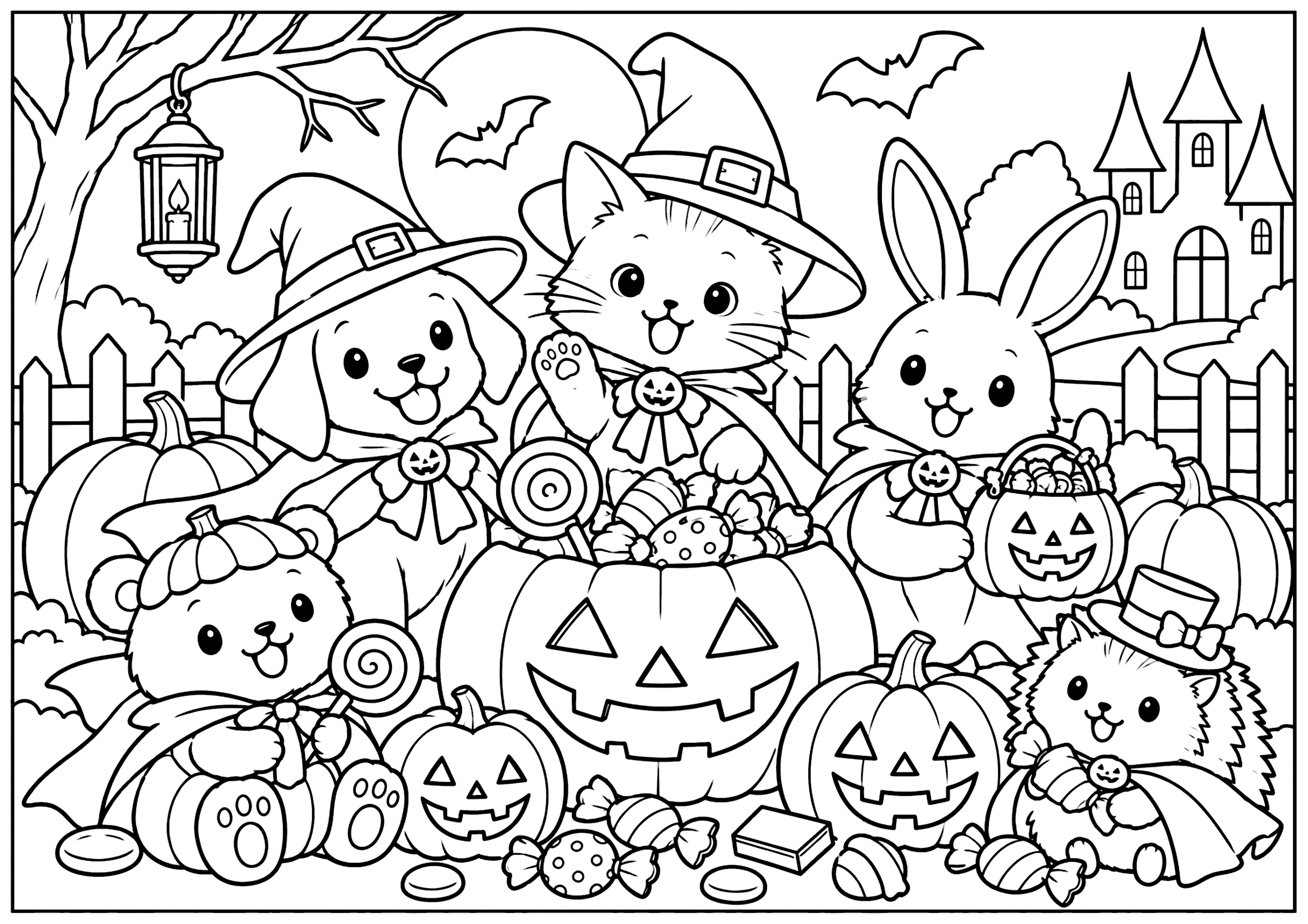 ハロウィンの動物たち 塗り絵