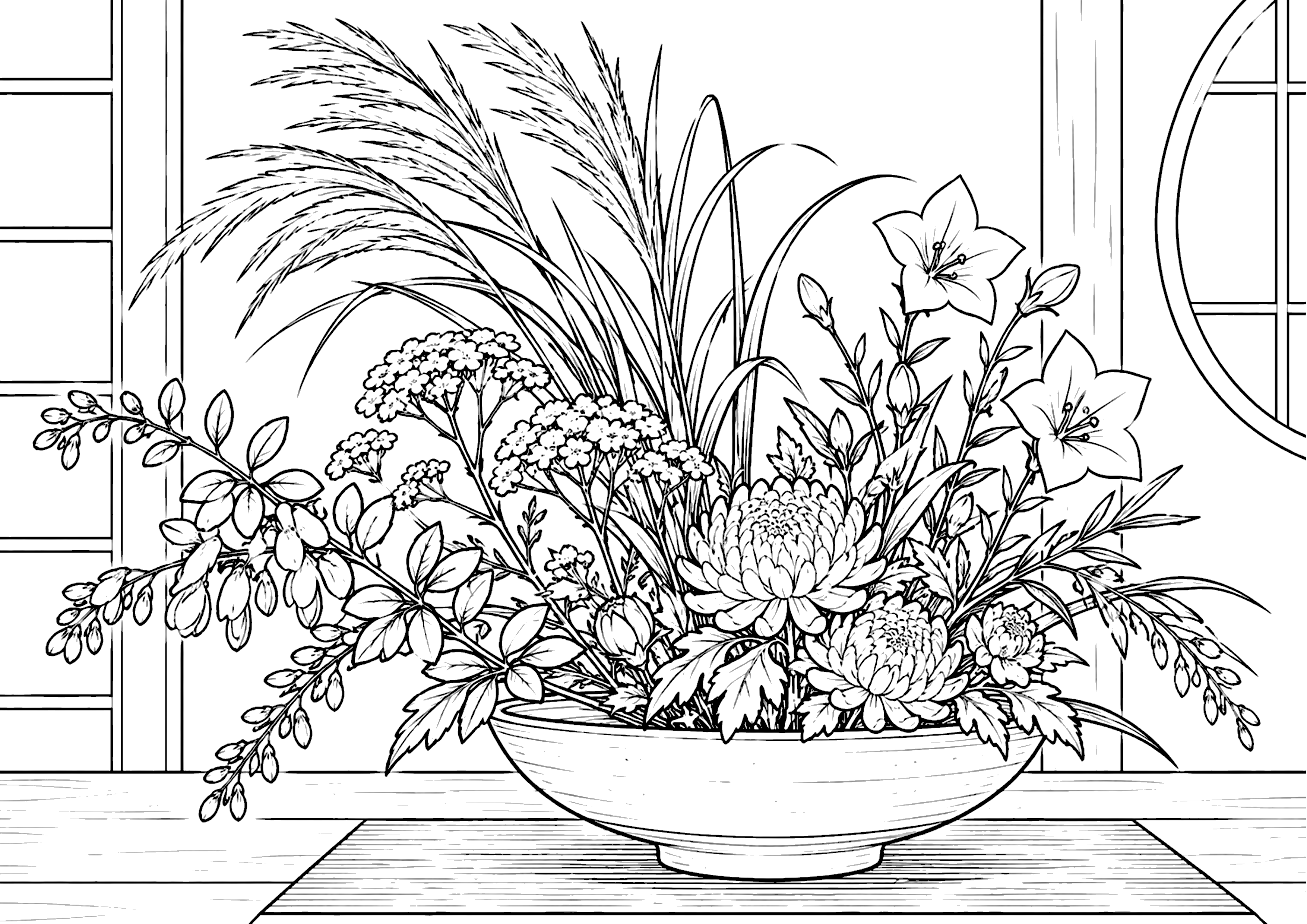 秋の生け花 塗り絵