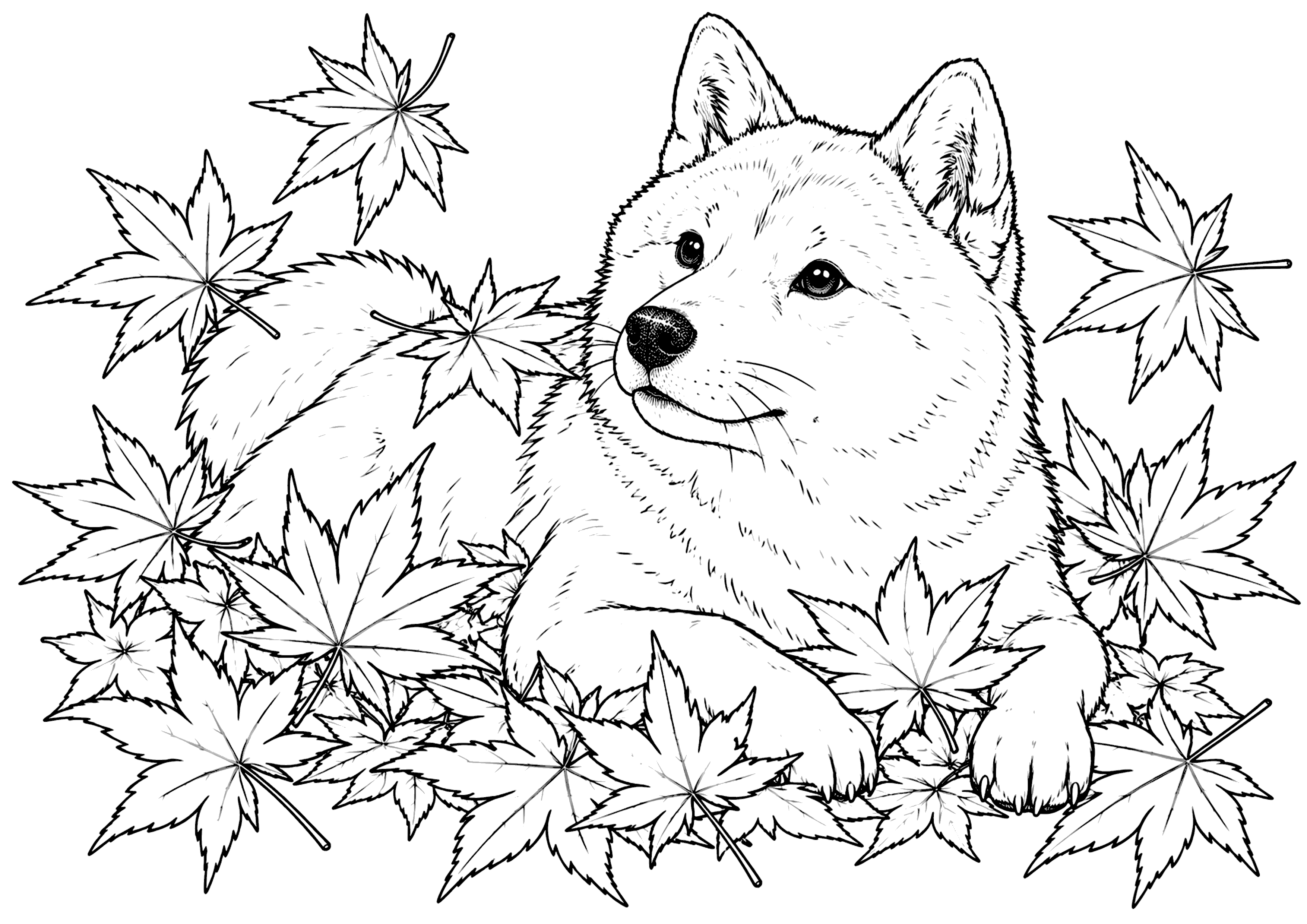 紅葉犬 塗り絵