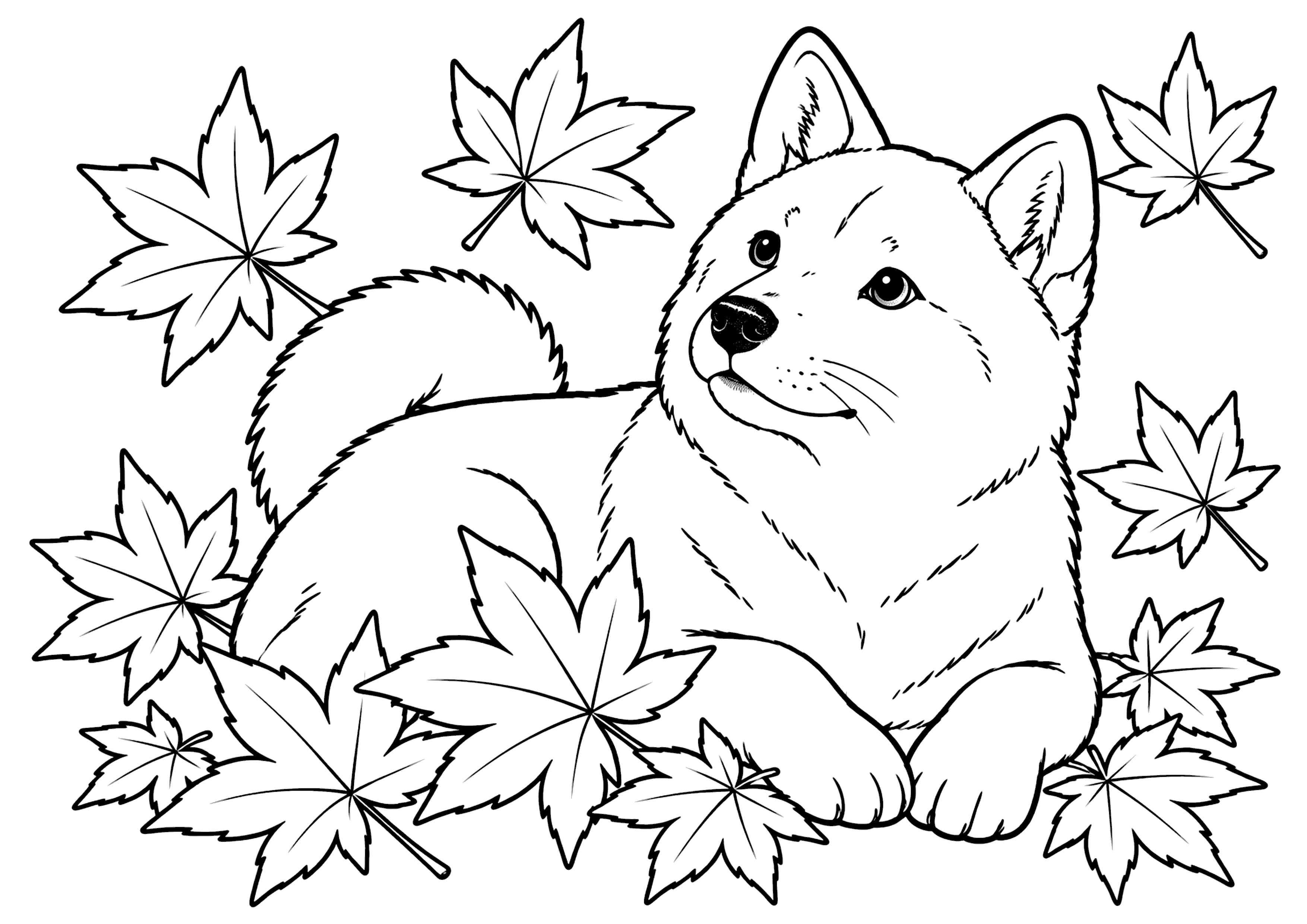 紅葉犬 塗り絵