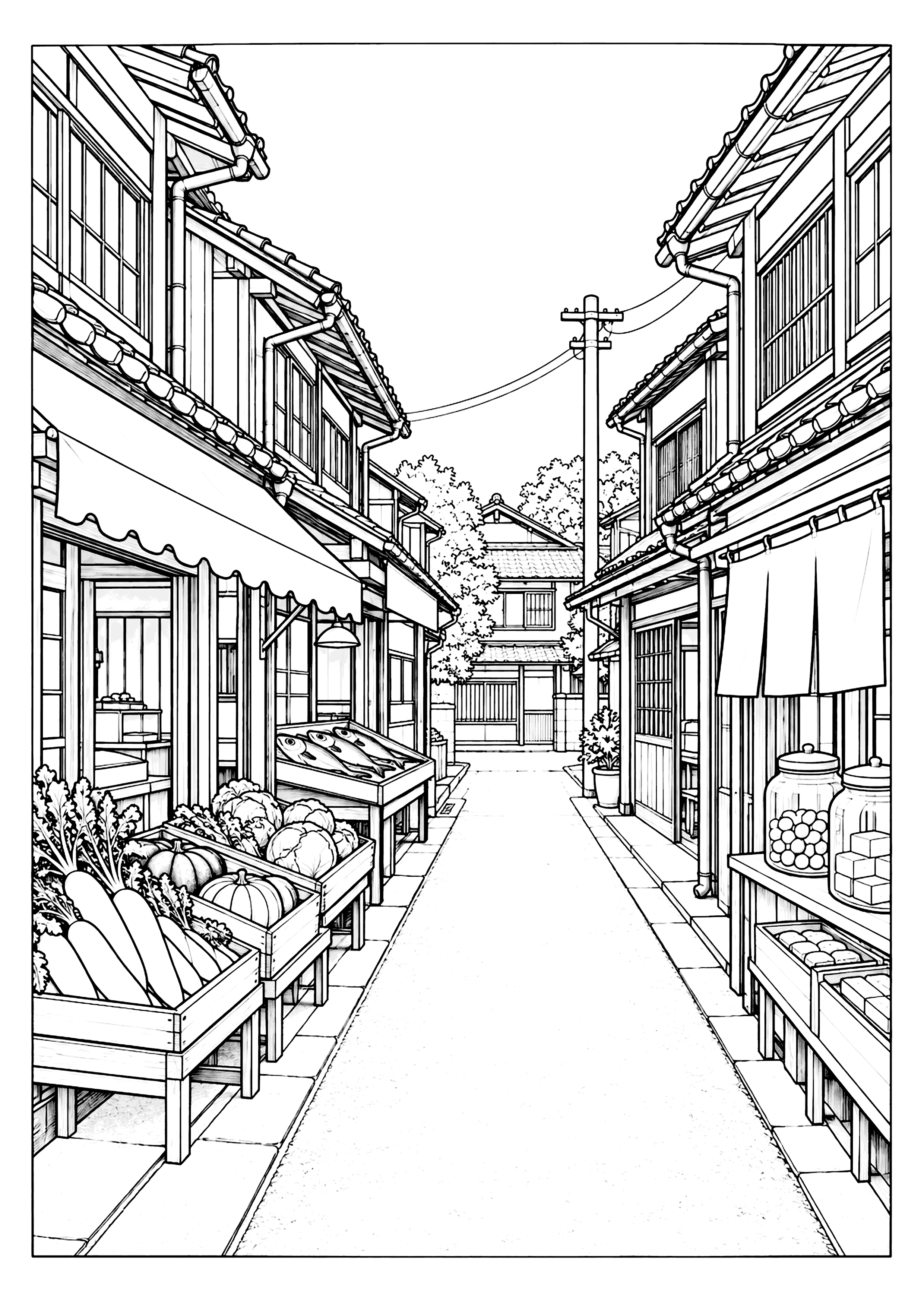昔の商店街 塗り絵