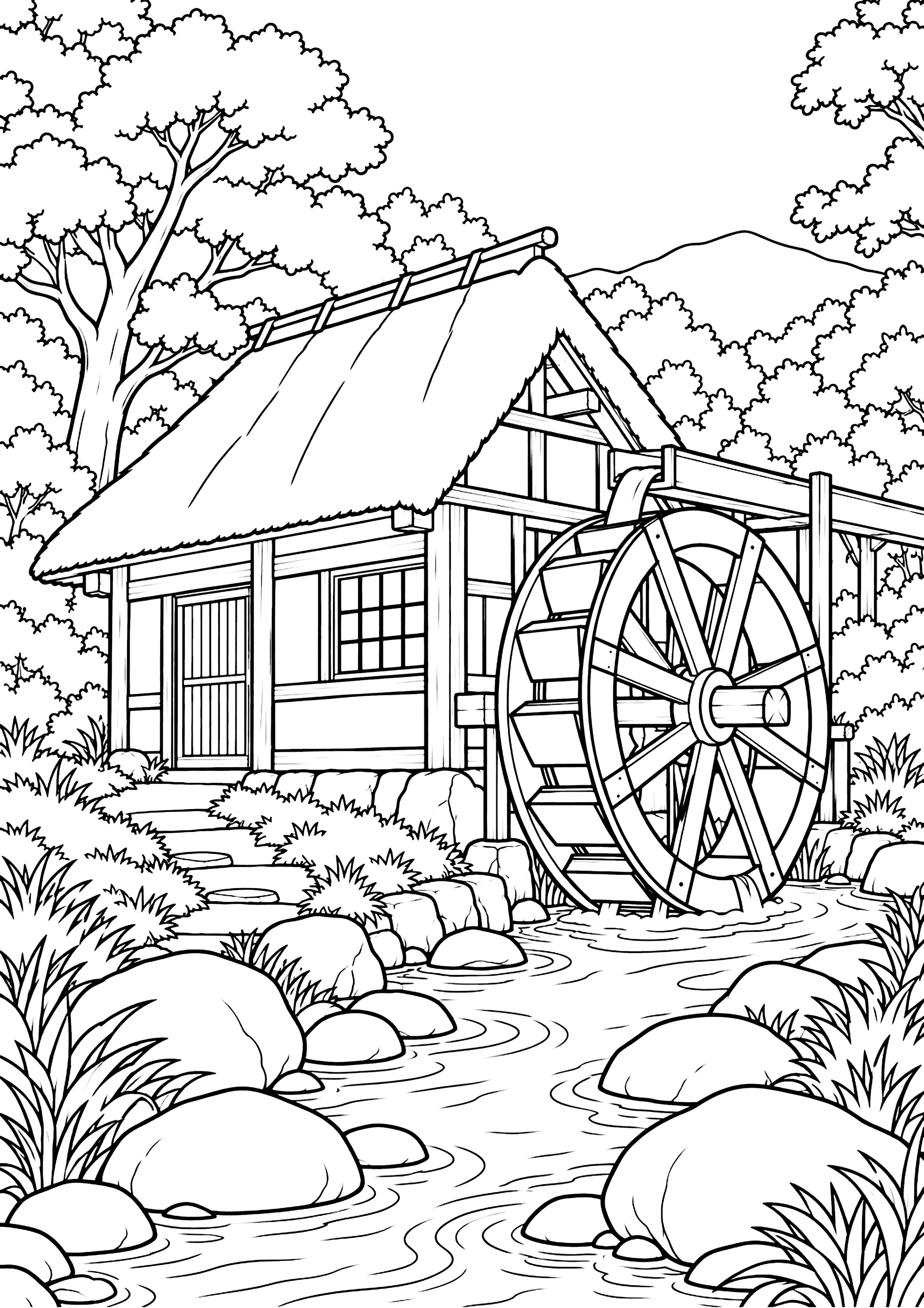 水車小屋 塗り絵