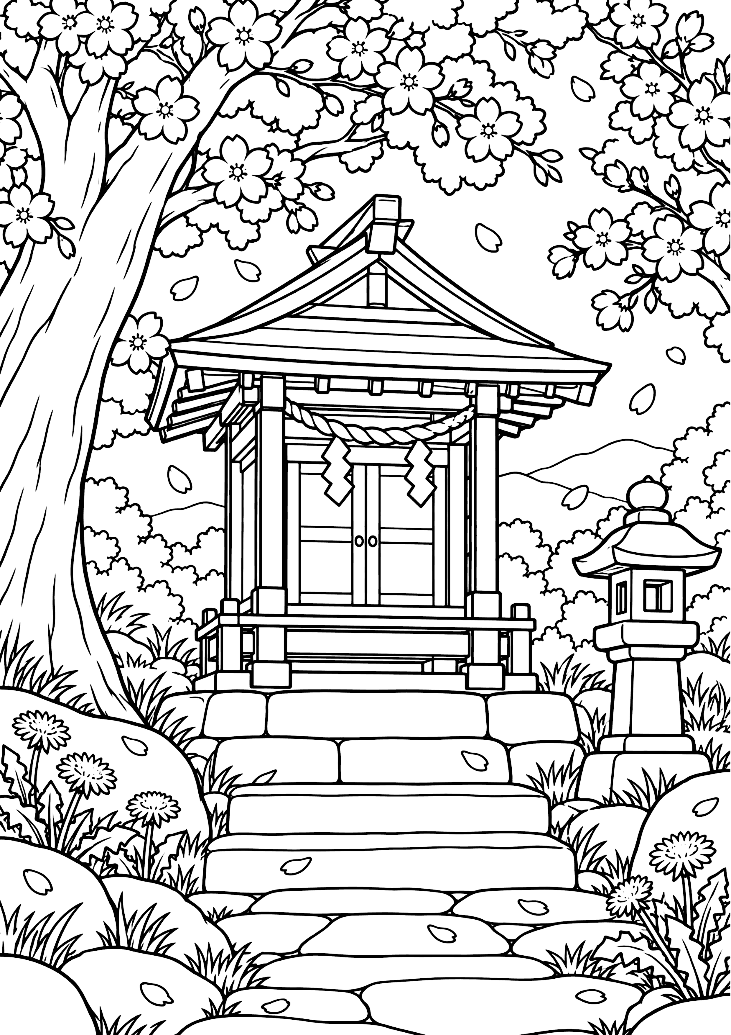 春の祠 塗り絵