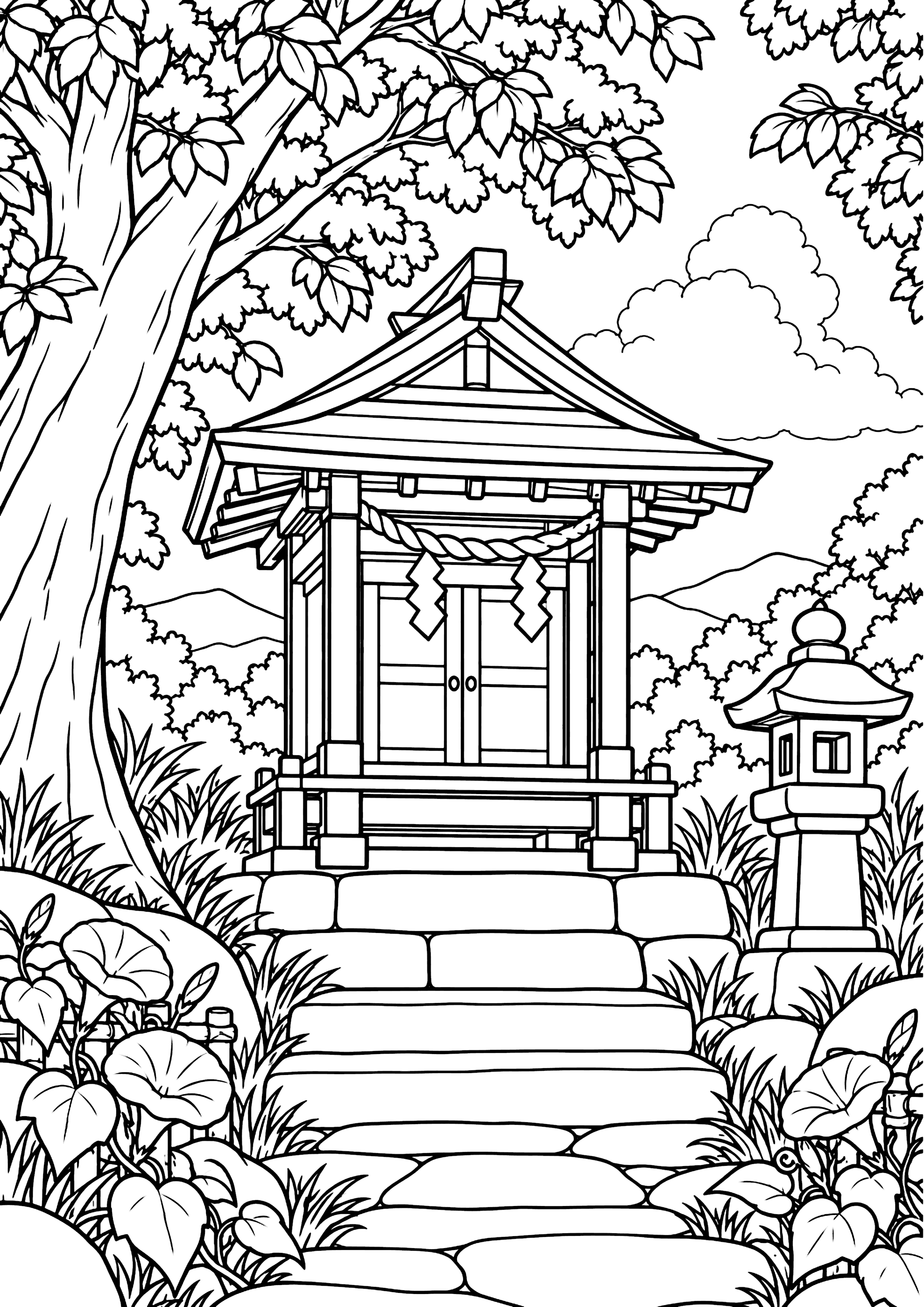 夏の祠 塗り絵