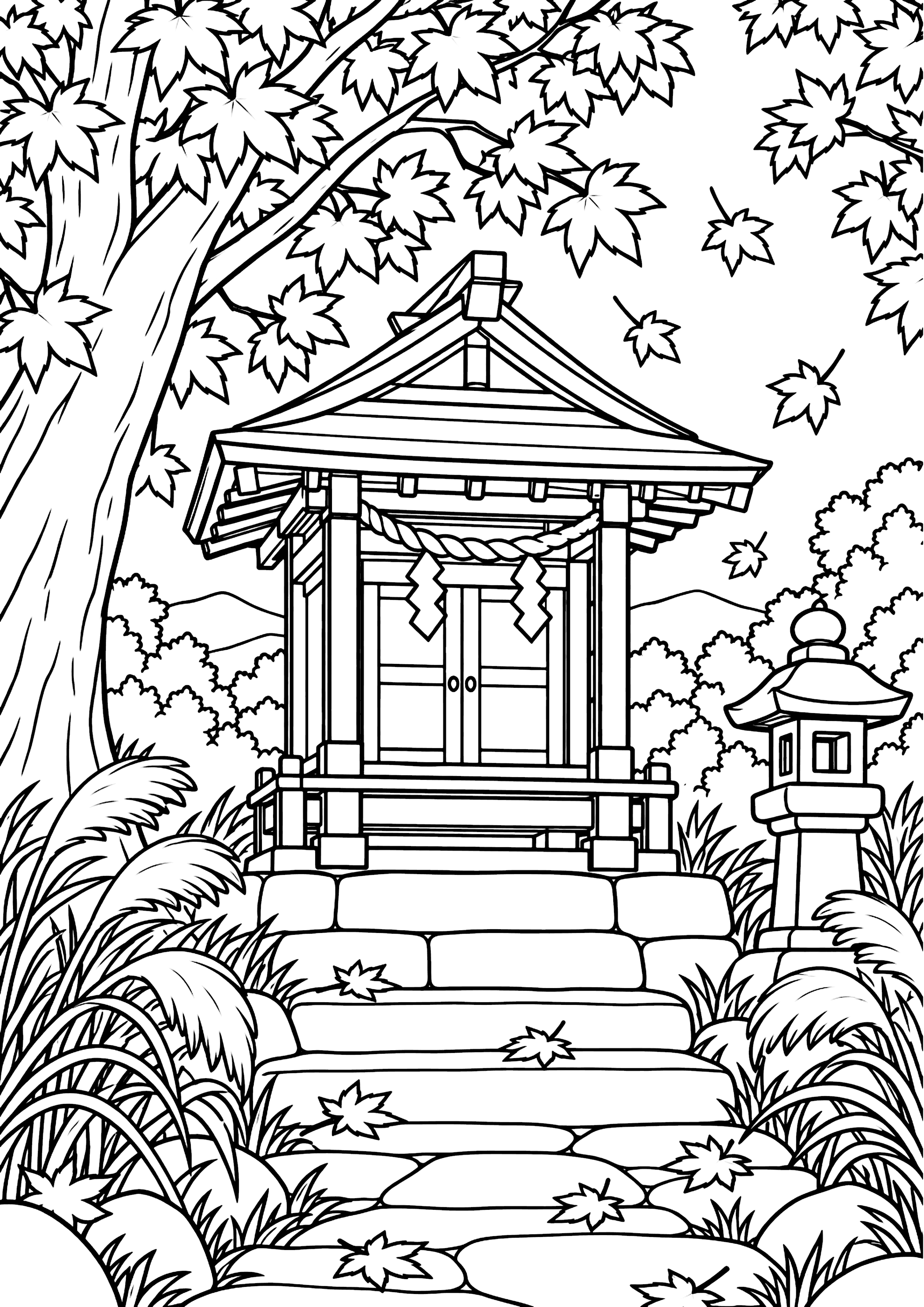 秋の祠 塗り絵