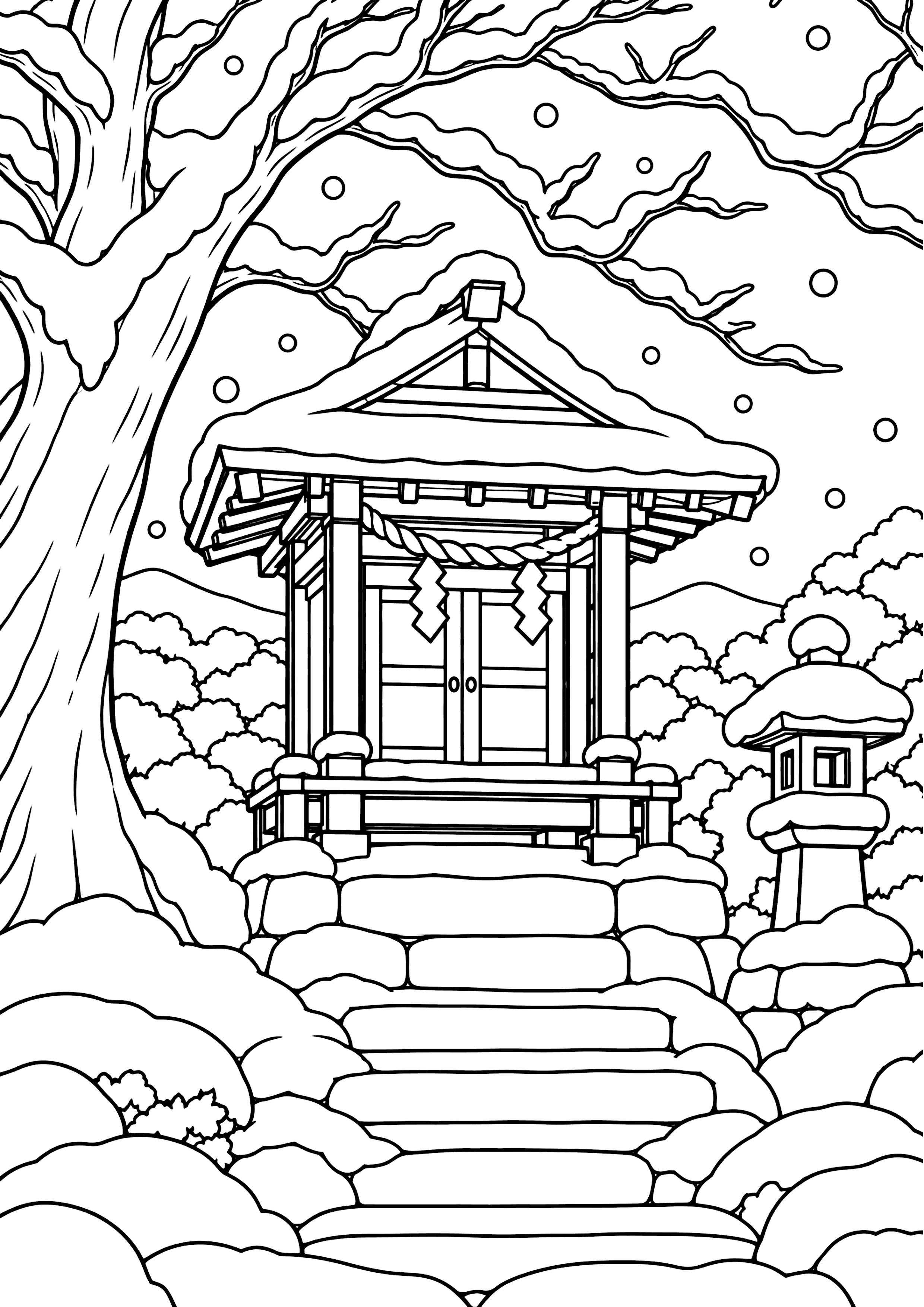 冬の祠 塗り絵