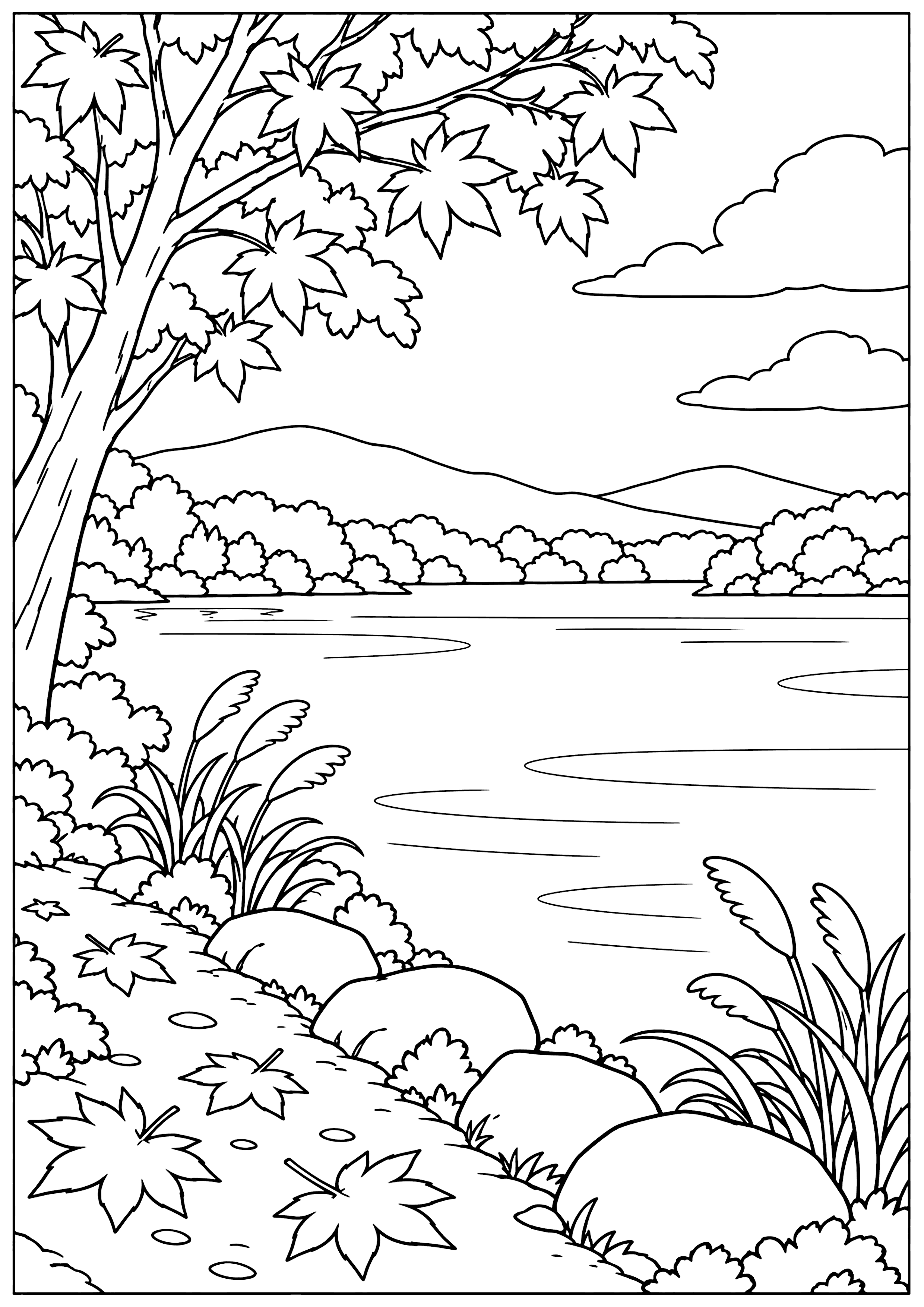 湖の畔 塗り絵