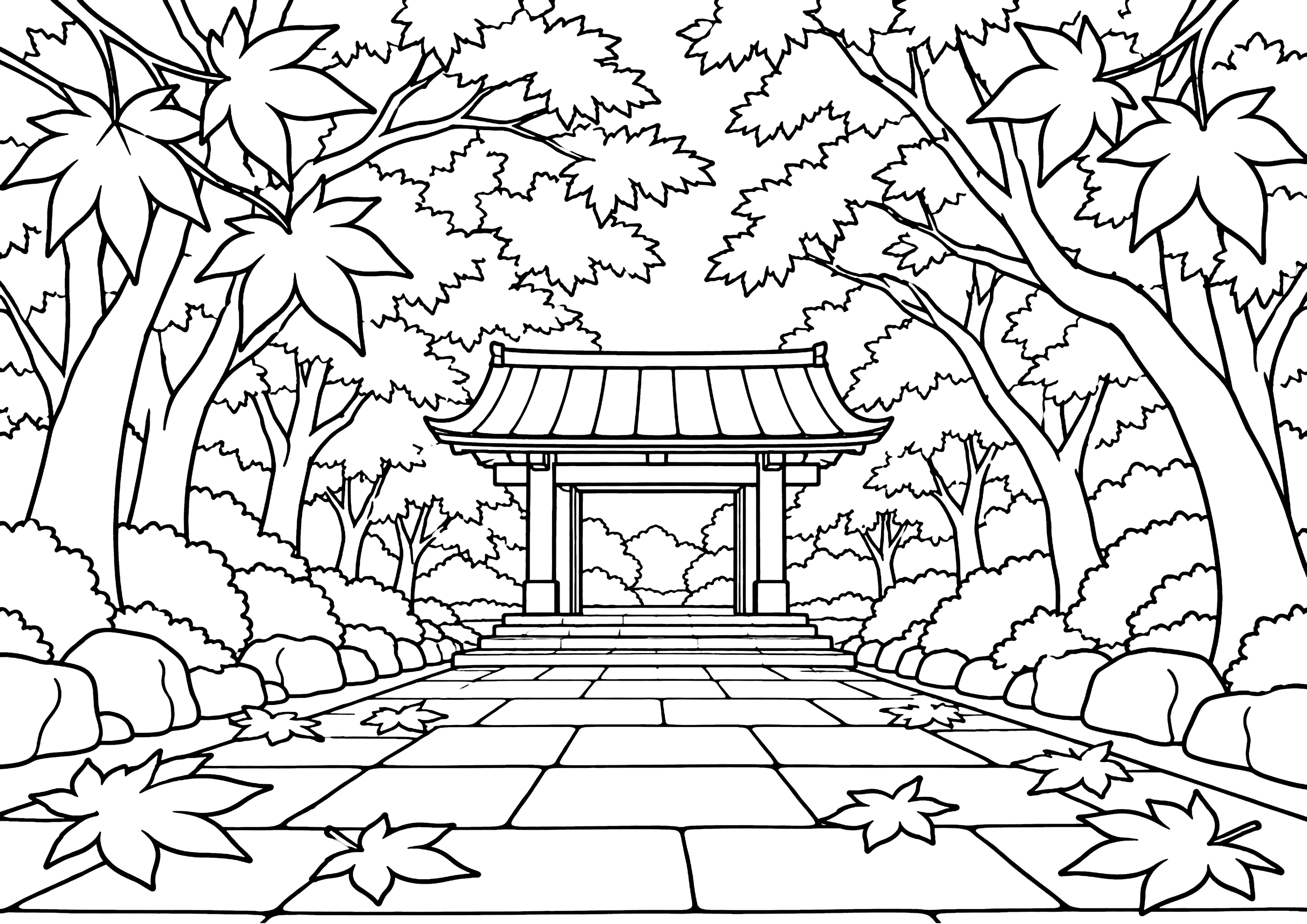 秋の参道 塗り絵