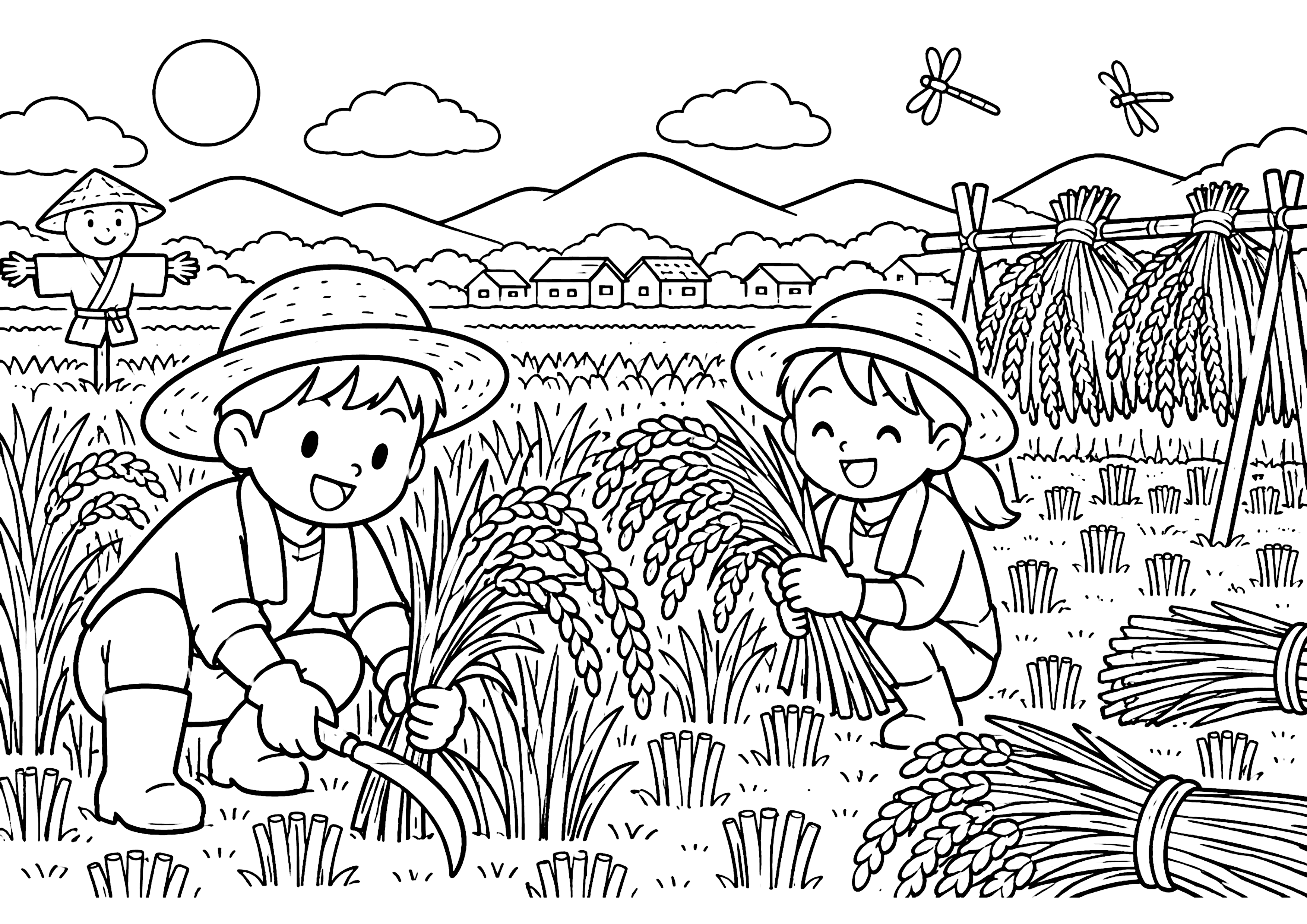 稲刈り 塗り絵