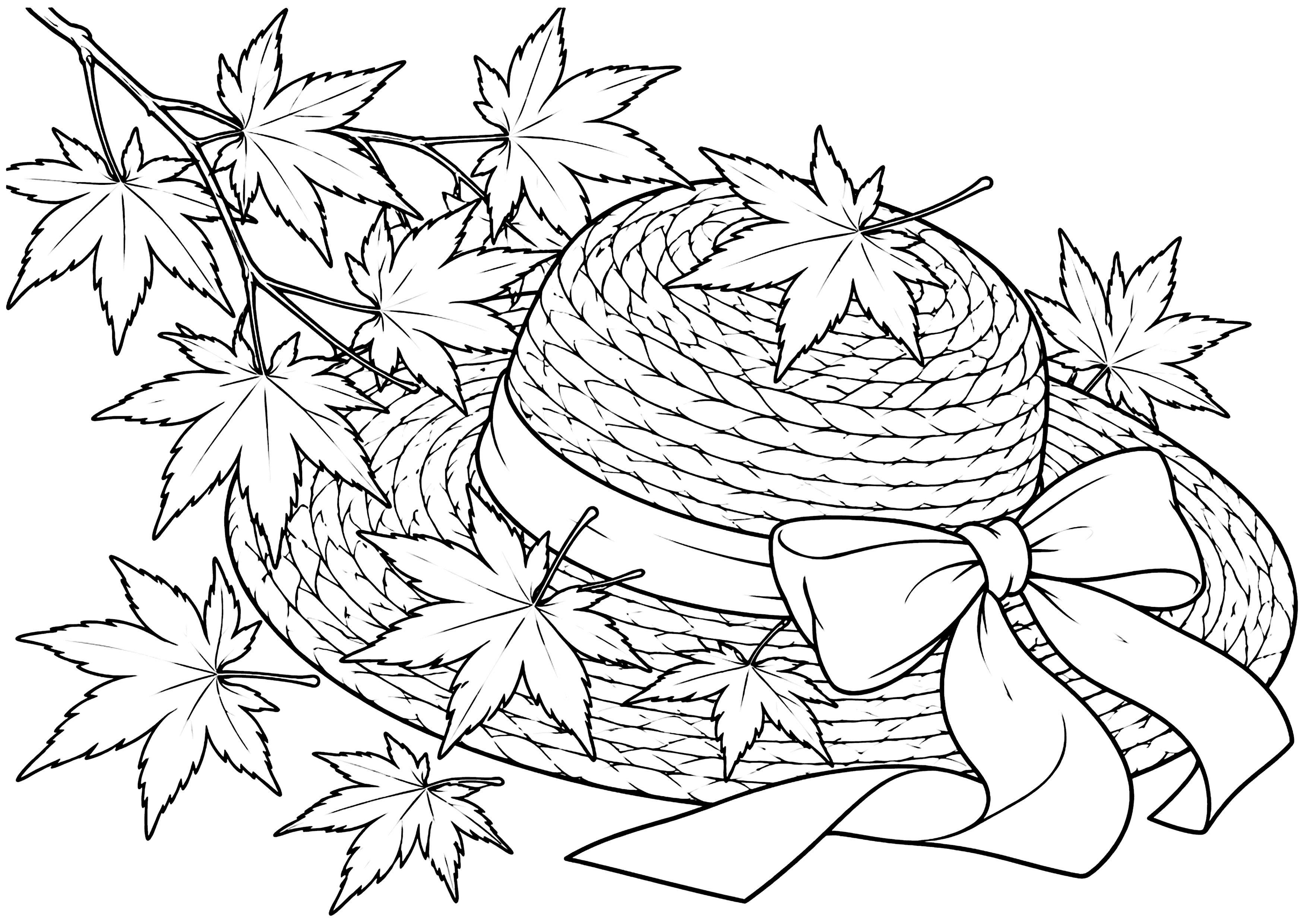 帽子と紅葉 塗り絵