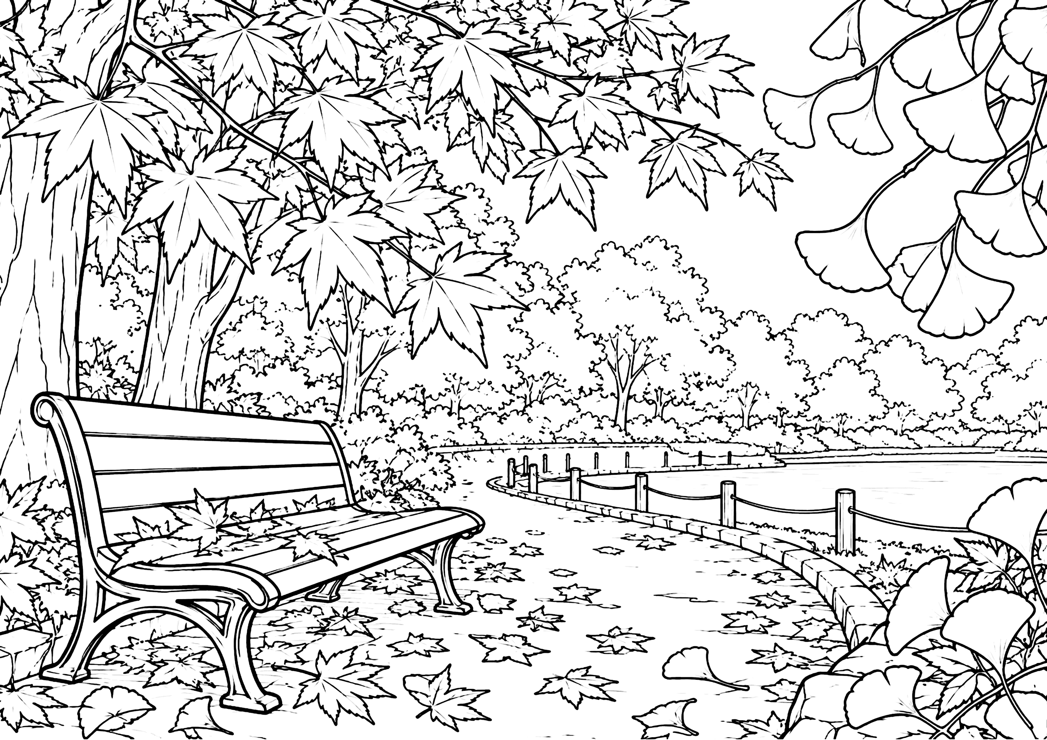 秋の公園 塗り絵
