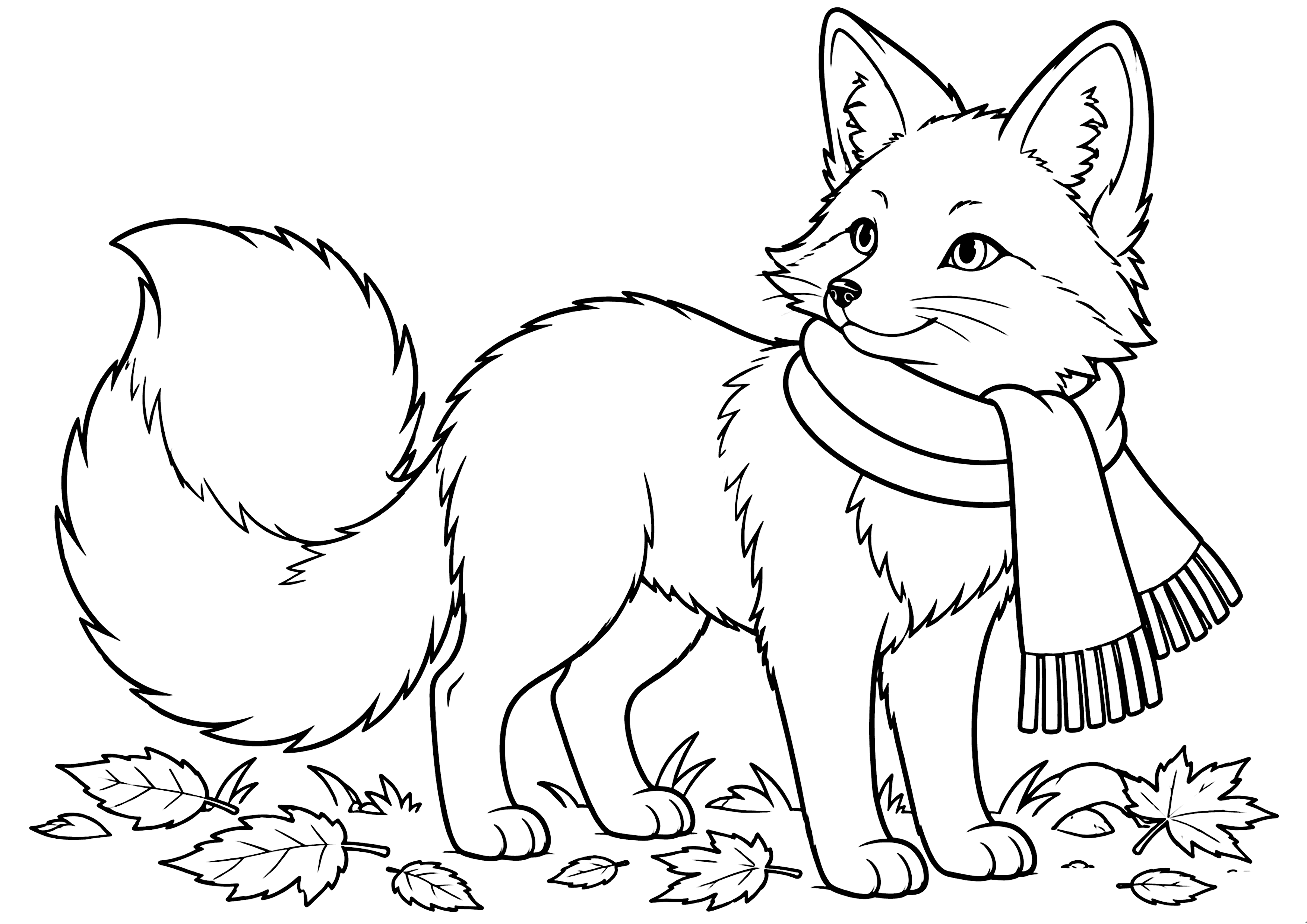 マフラーを巻いた狐 塗り絵
