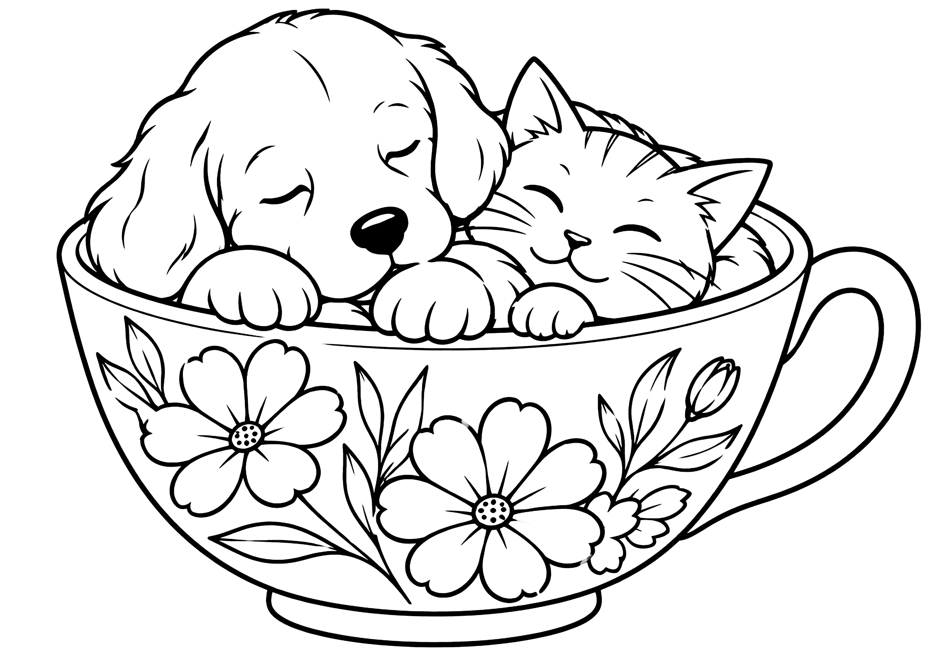 犬と猫 塗り絵