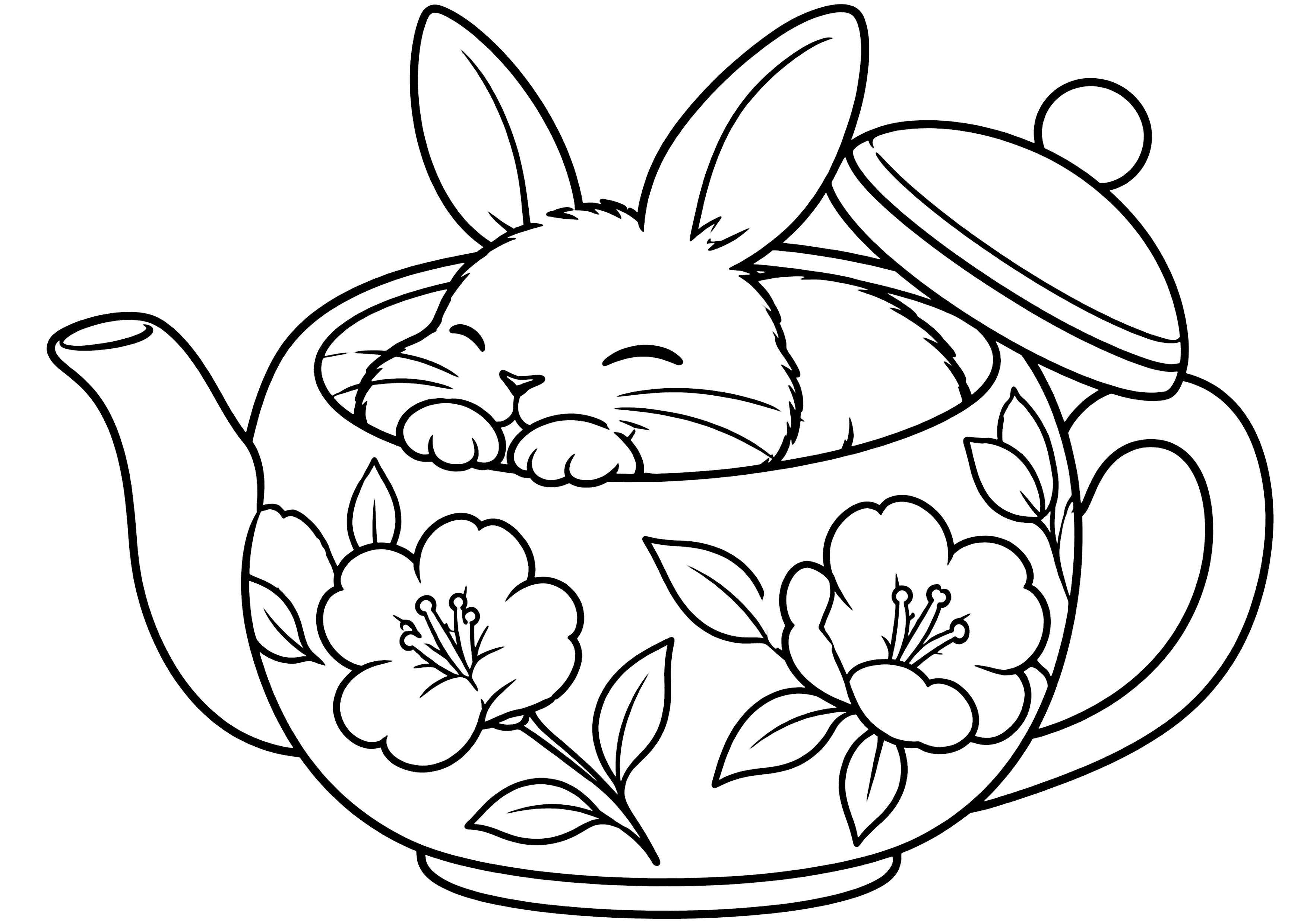 うさぎティーポット 塗り絵