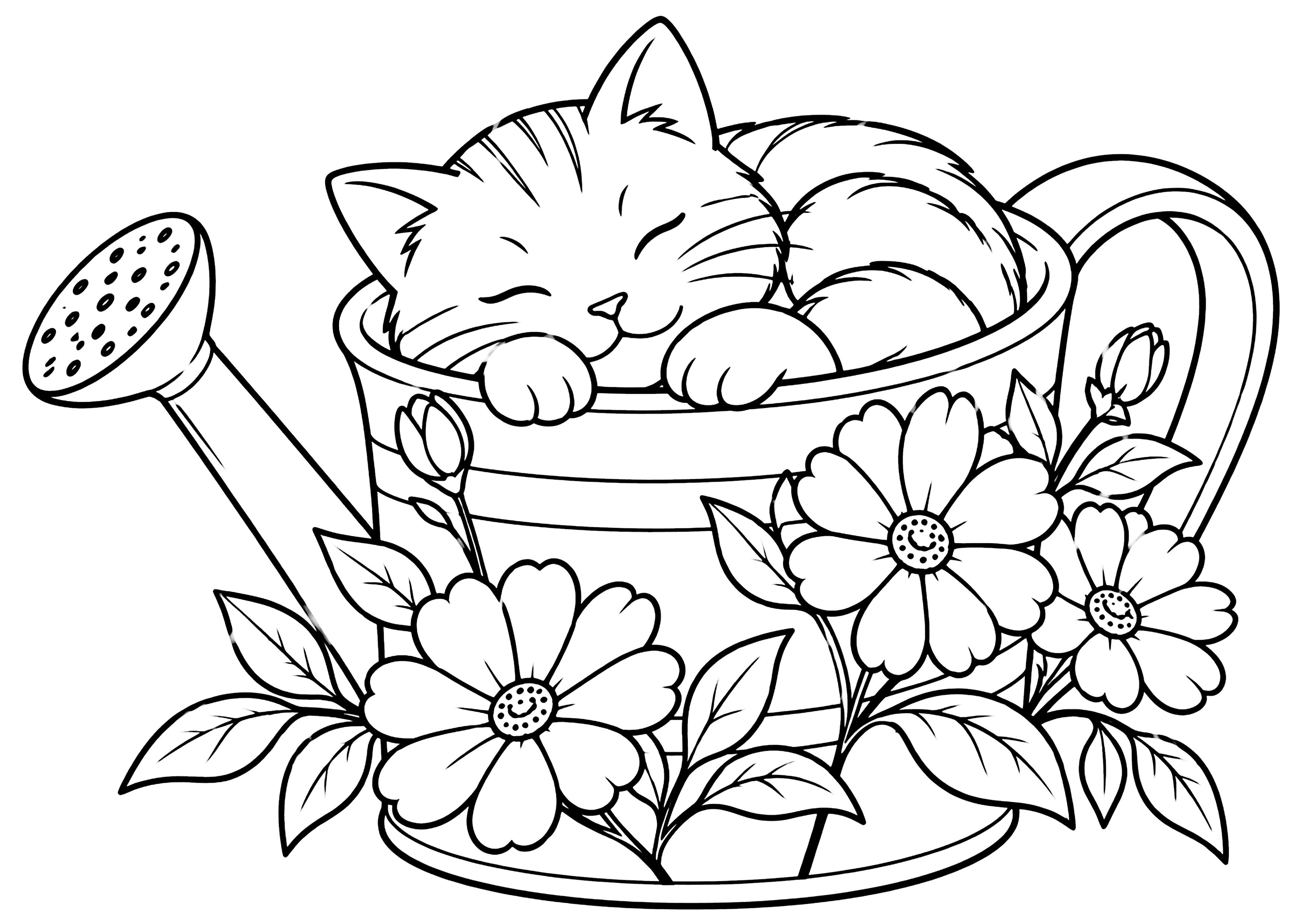 猫とじょうろ 塗り絵
