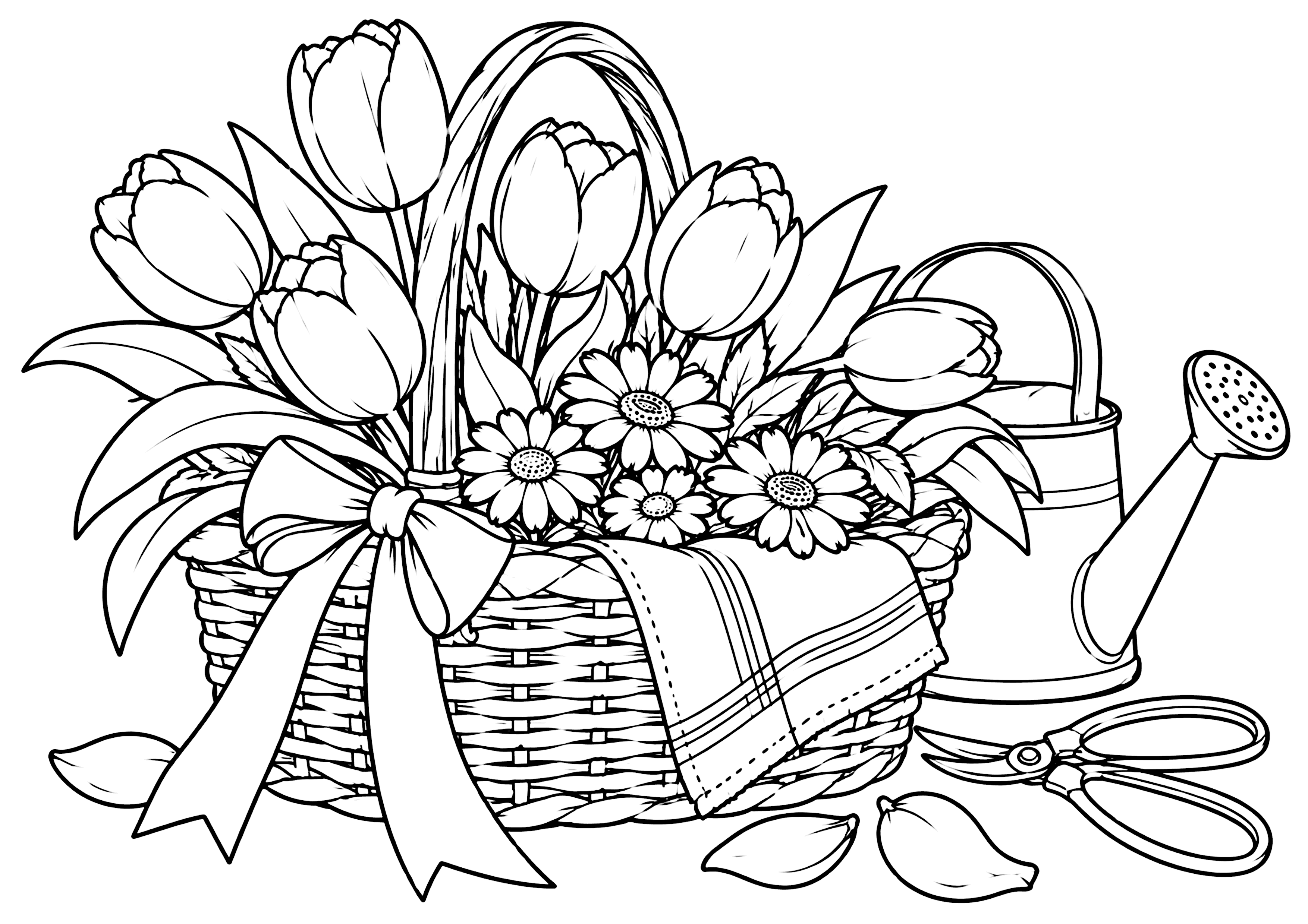 花のバスケット 塗り絵