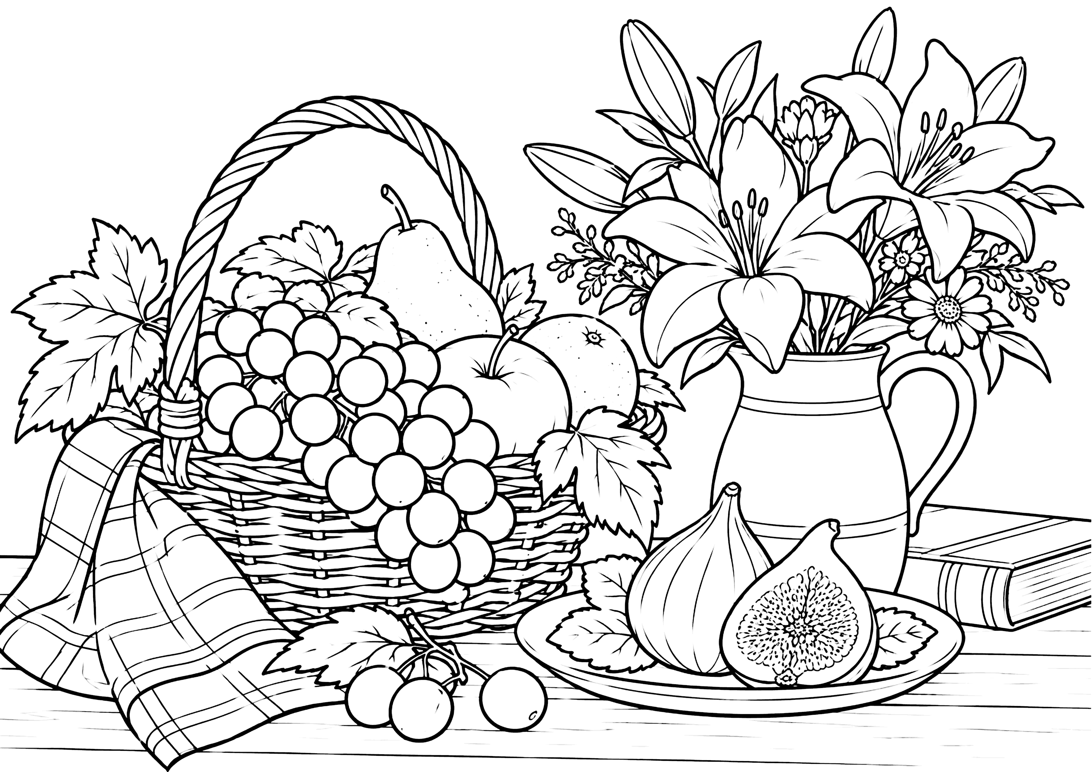 果物と花 塗り絵