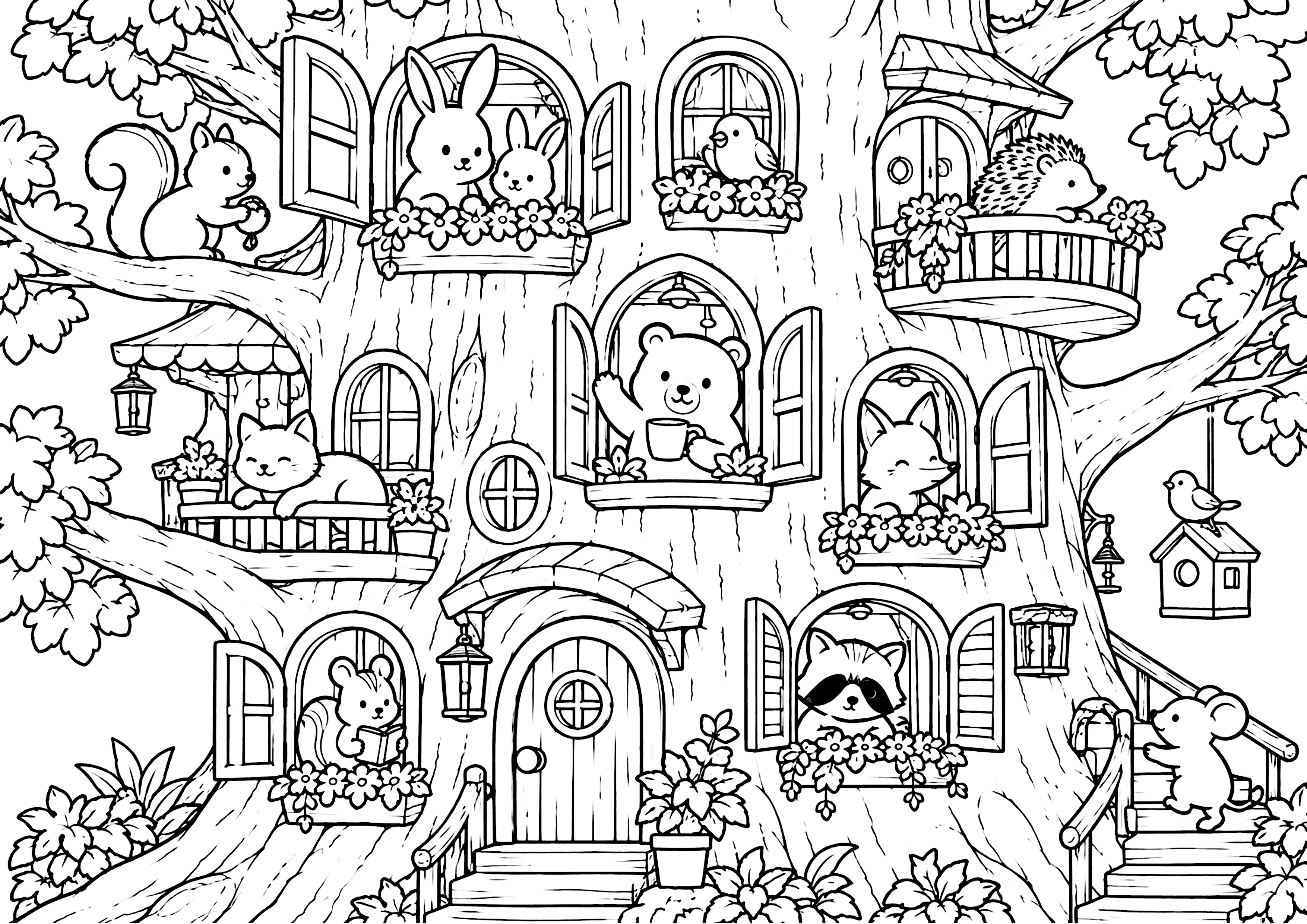 動物マンション 塗り絵
