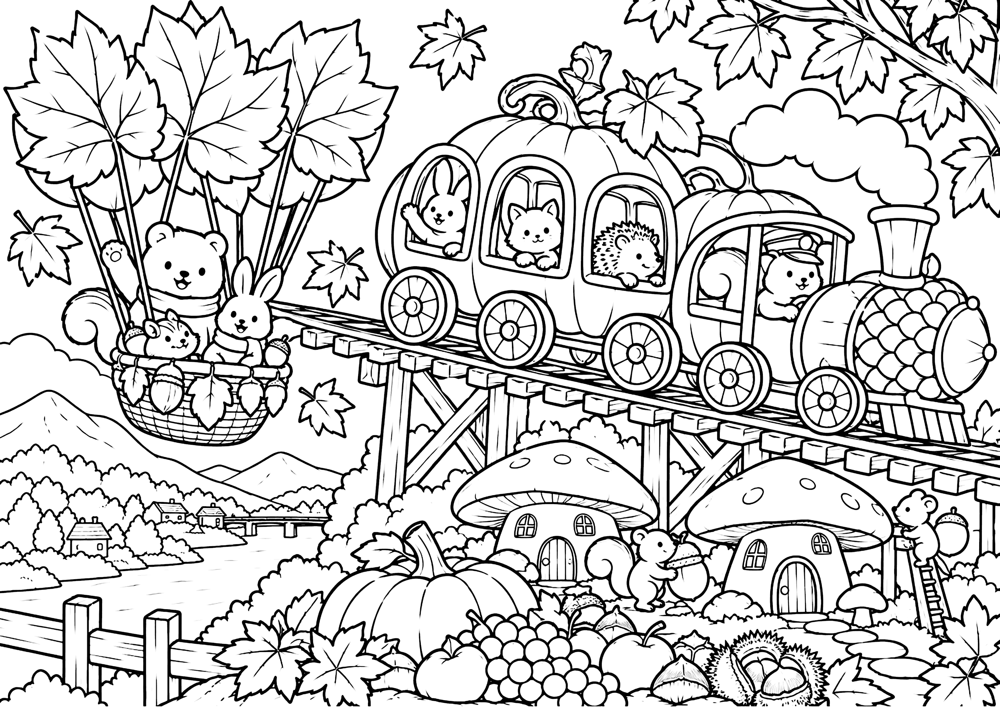 秋の森の空想 塗り絵