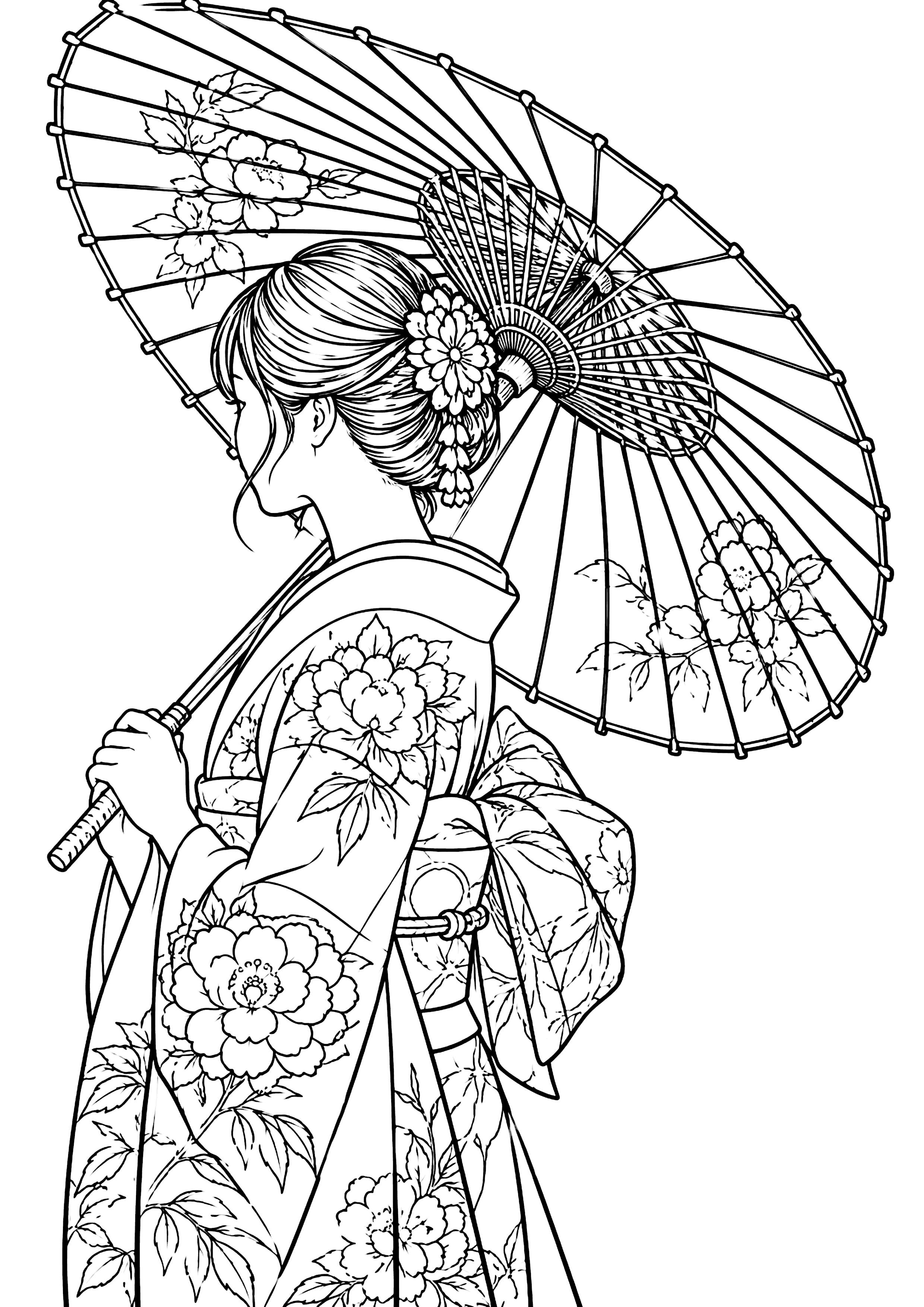 和の女性 塗り絵