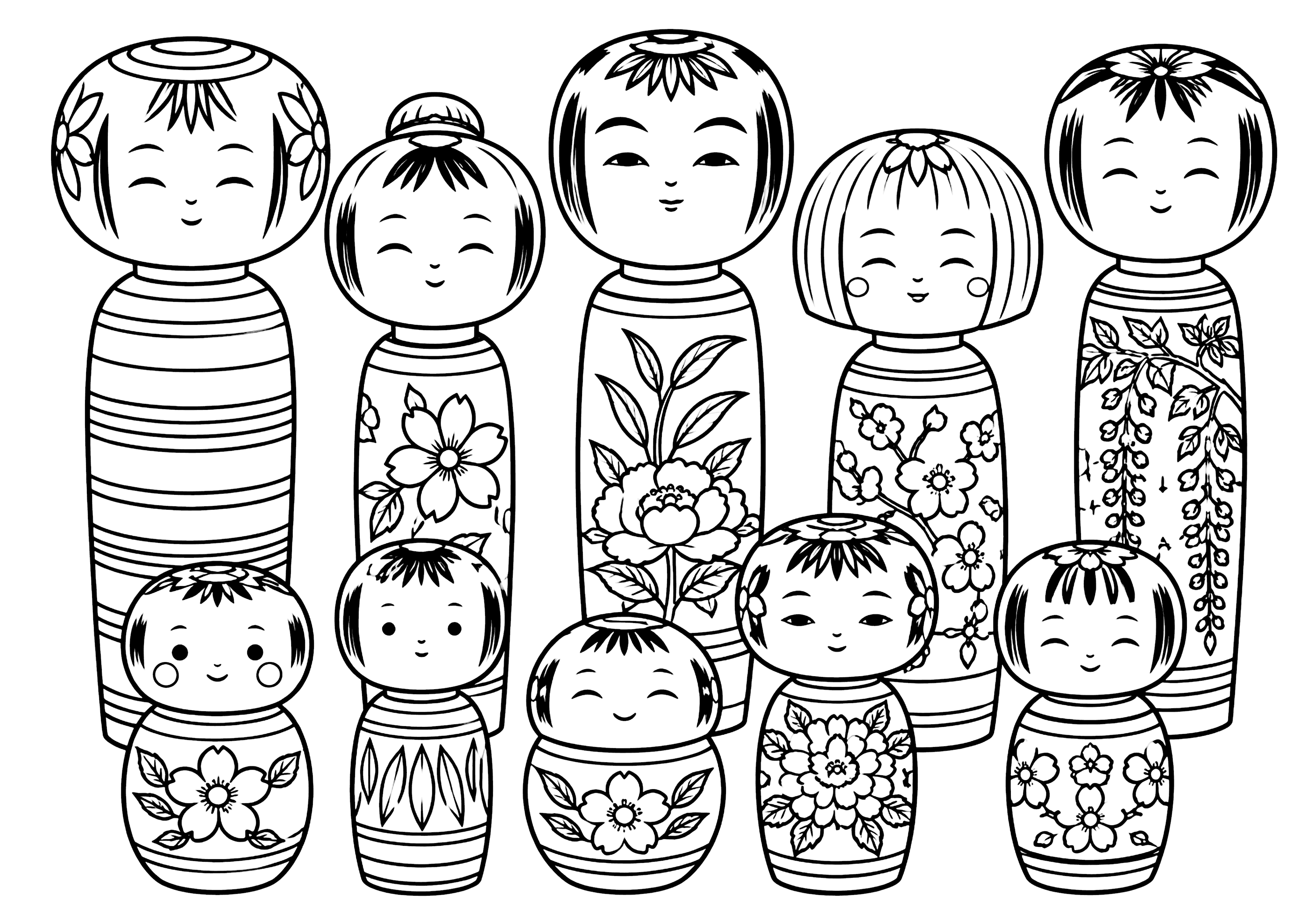 こけし 塗り絵