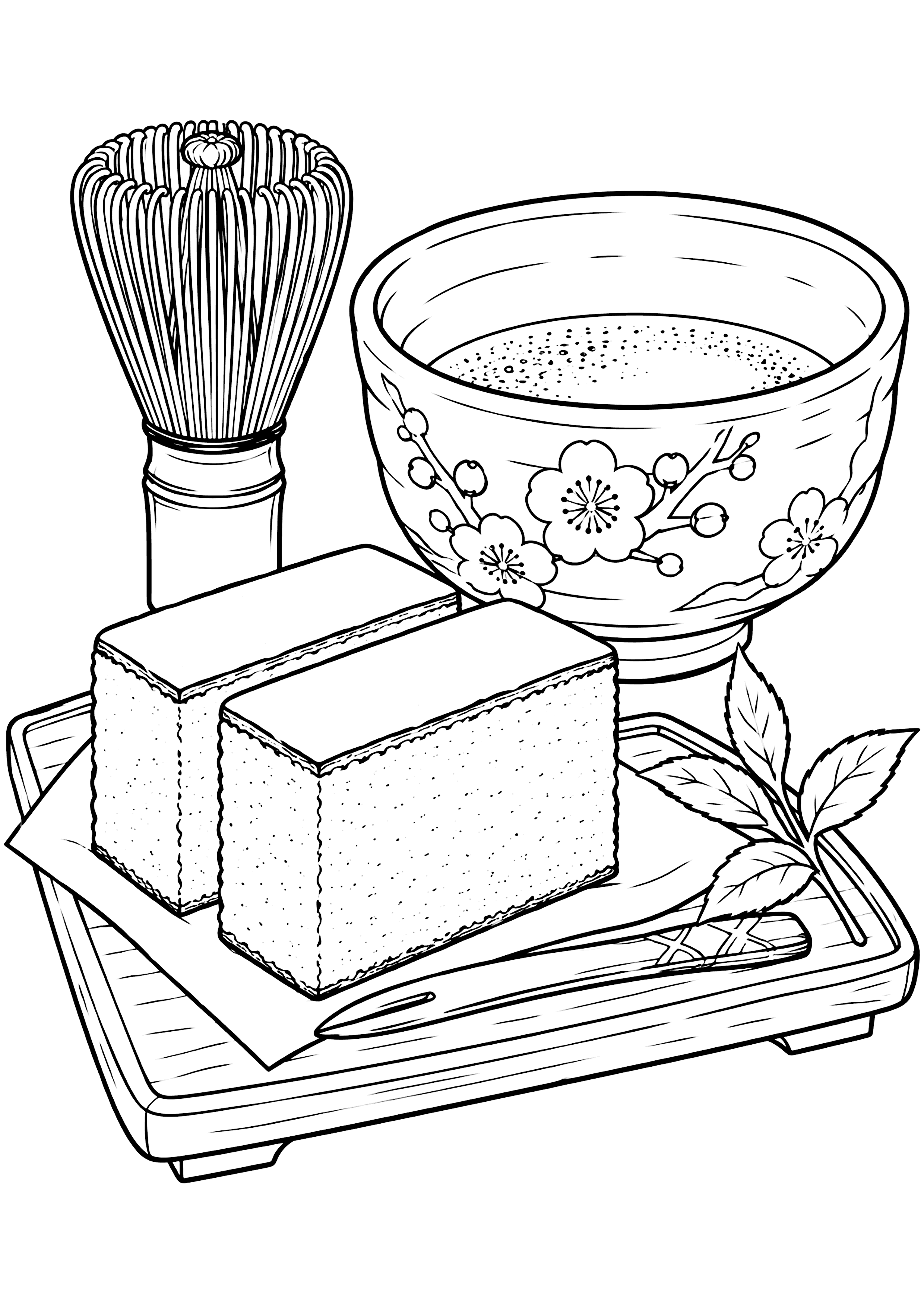カステラとお茶 塗り絵