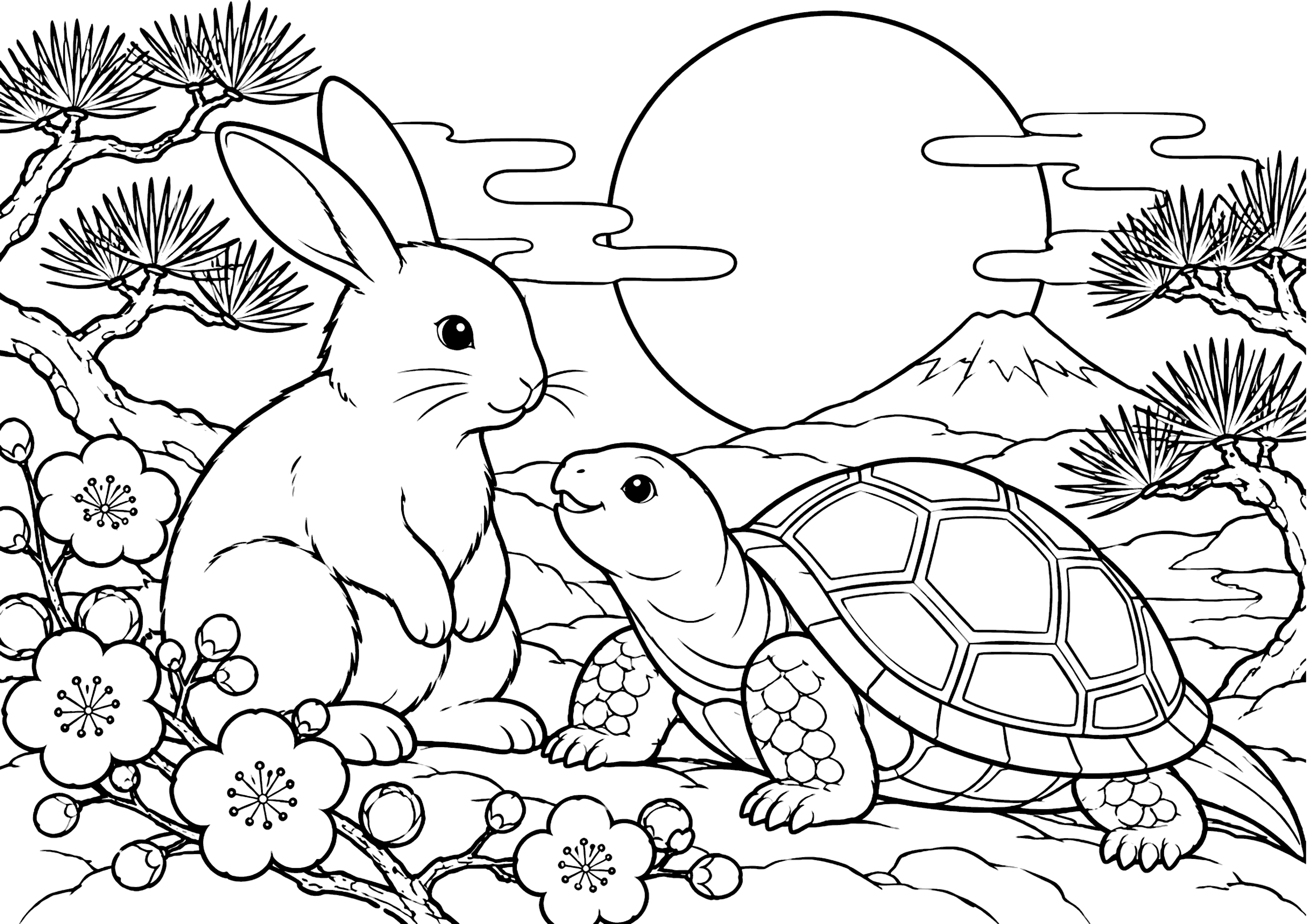 うさぎと亀 塗り絵