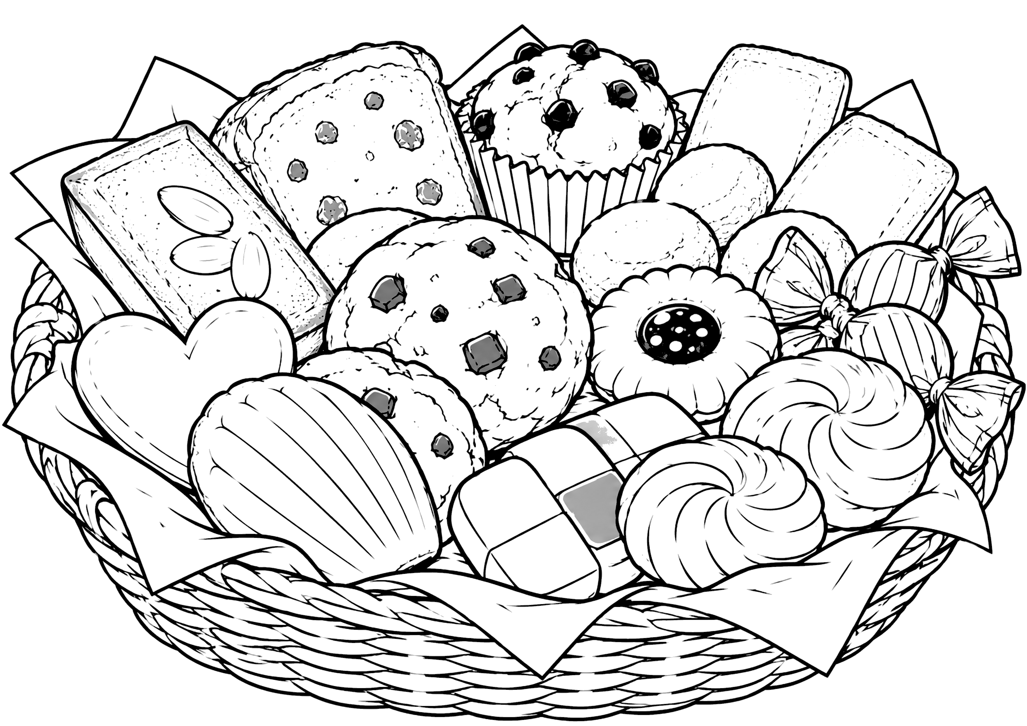 お菓子の詰め合わせ 塗り絵