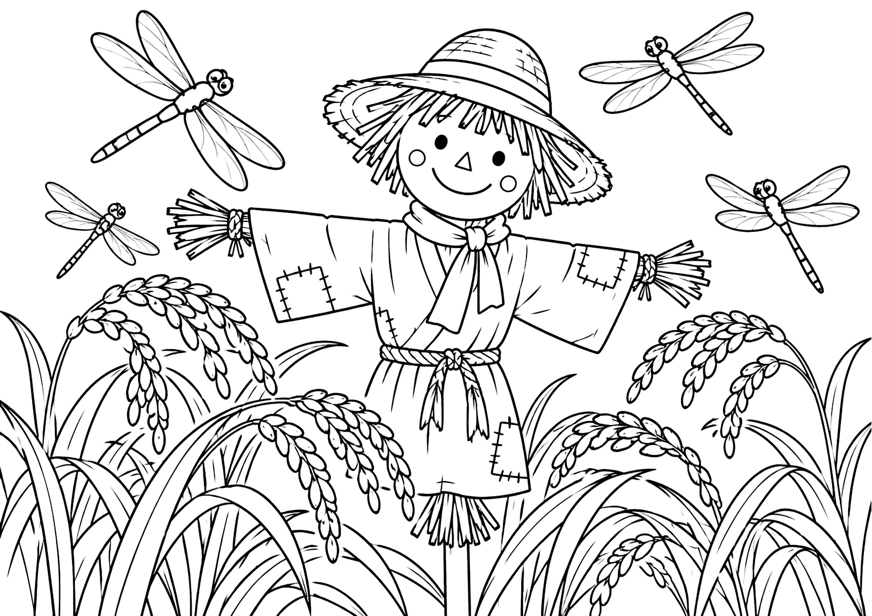秋のかかし 塗り絵