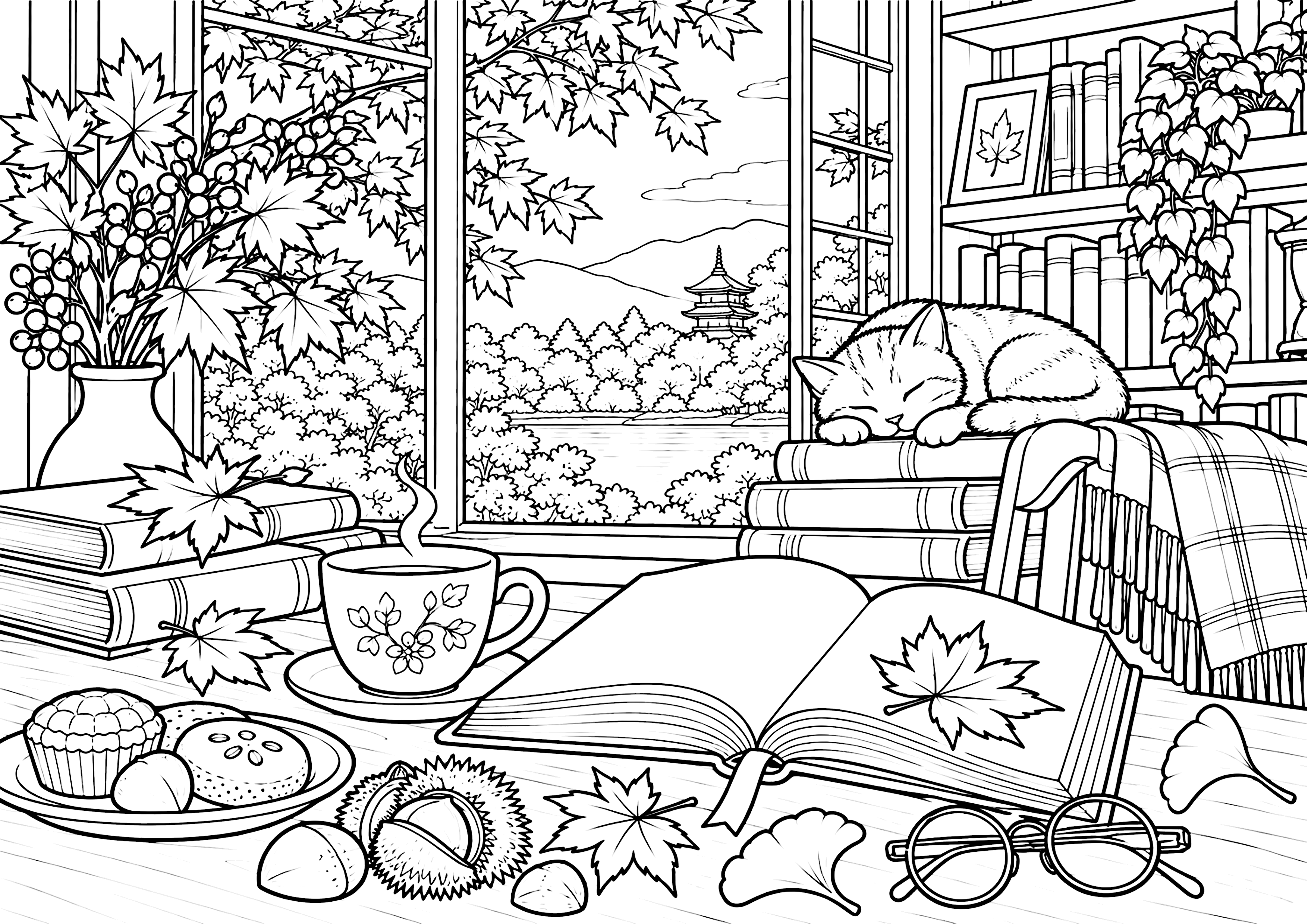 読書の秋 塗り絵