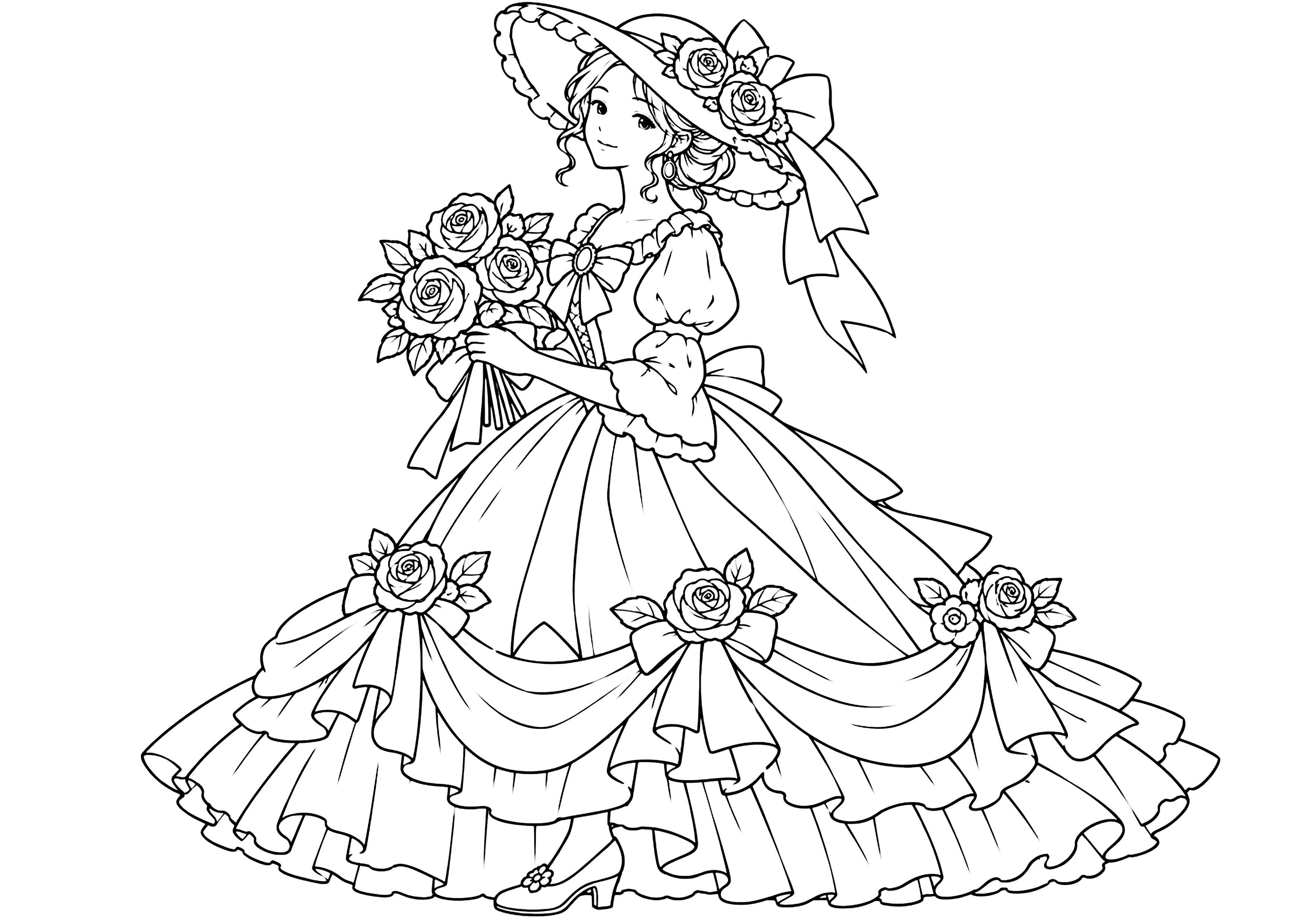 薔薇とドレス 塗り絵