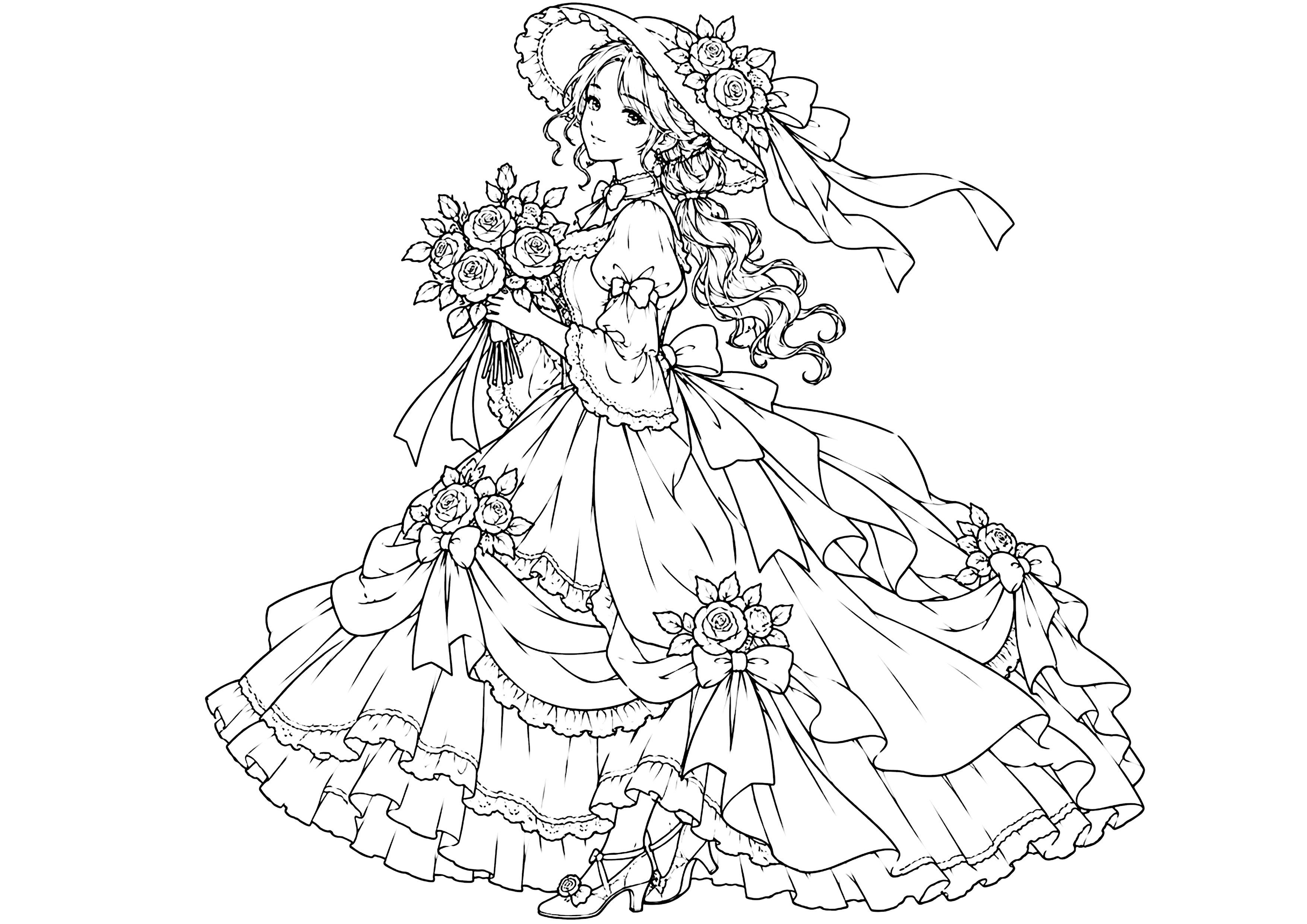 薔薇とドレス 塗り絵
