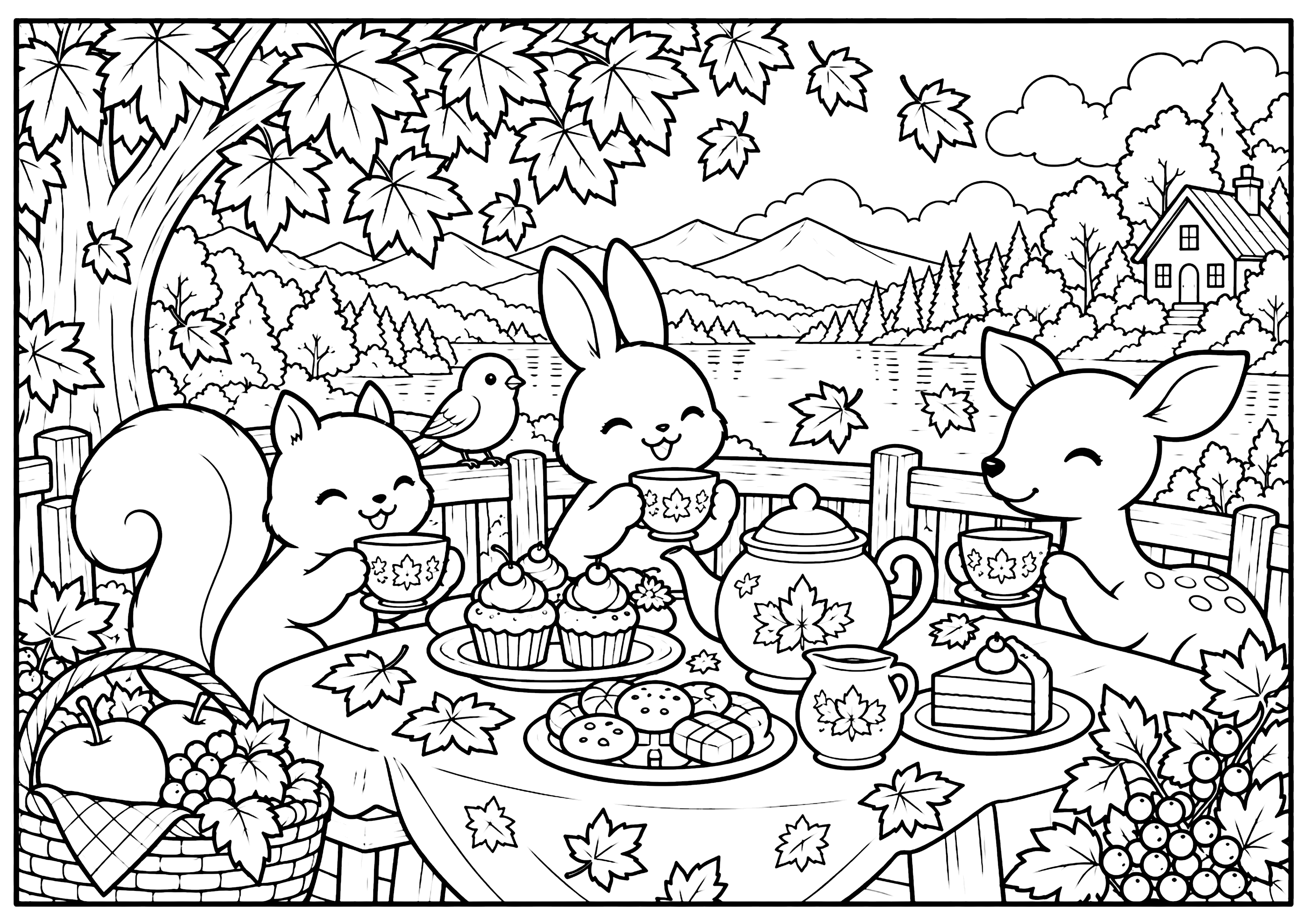 動物達のティータイム 塗り絵