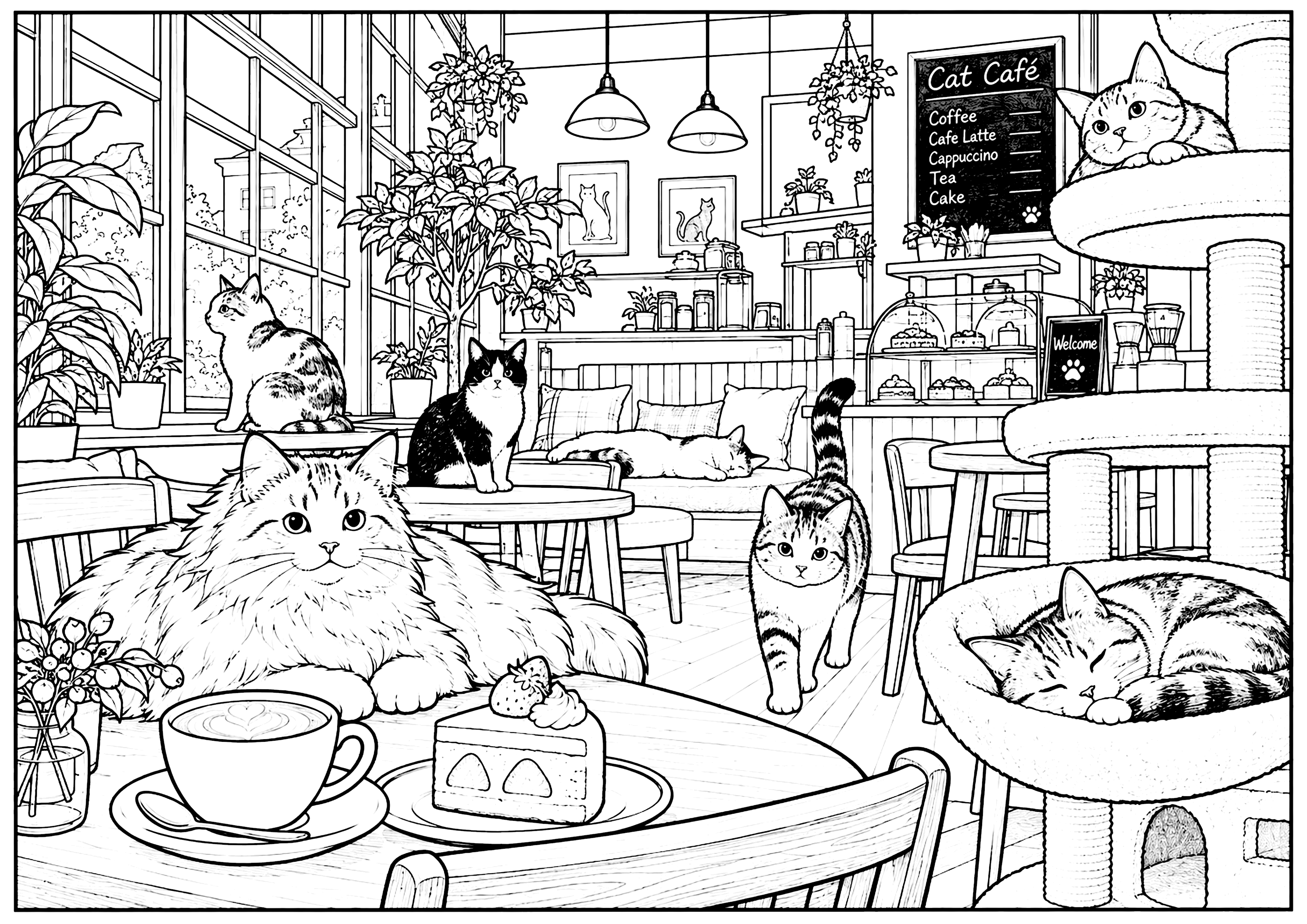 猫カフェ2 塗り絵