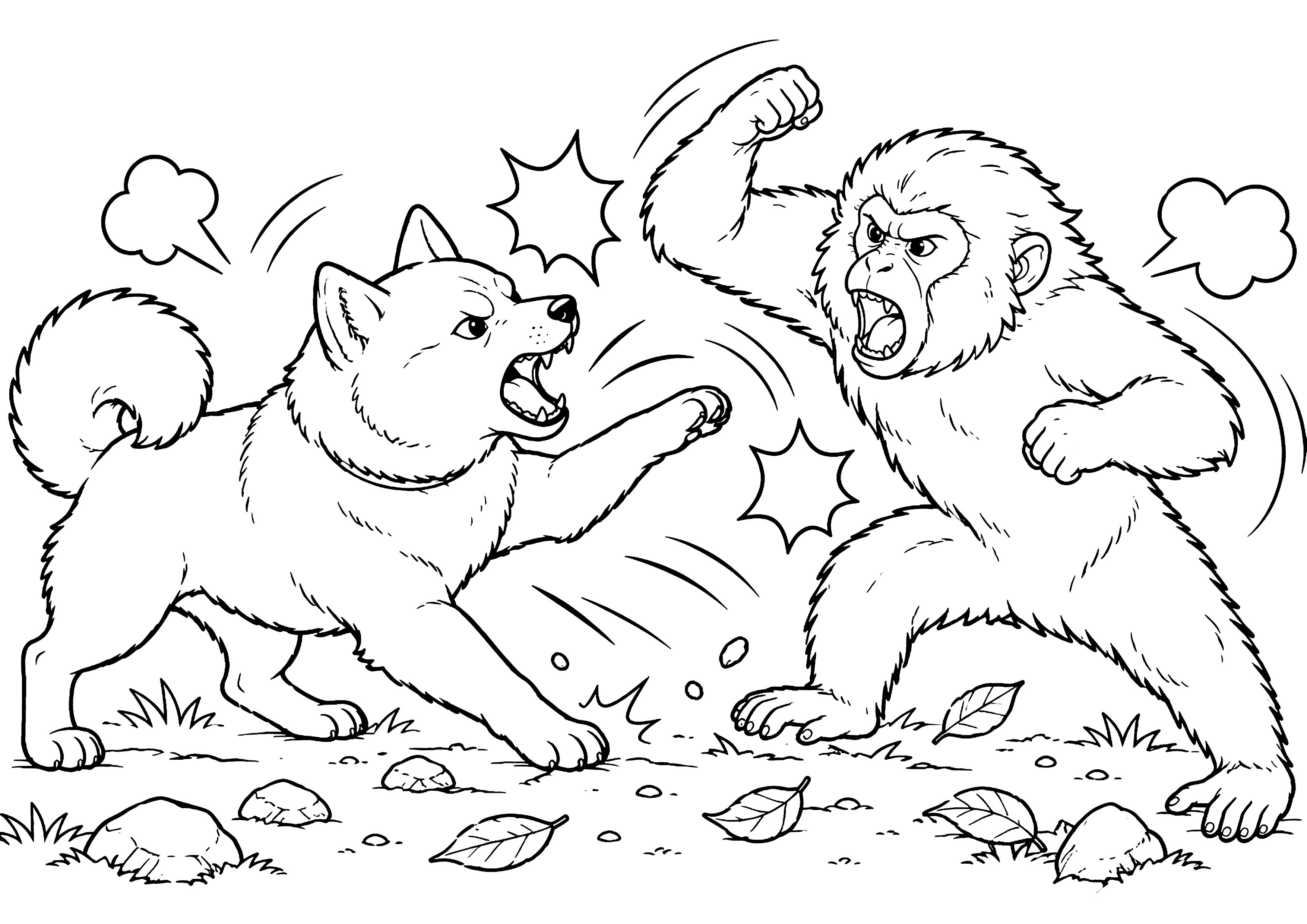 犬猿の仲 塗り絵