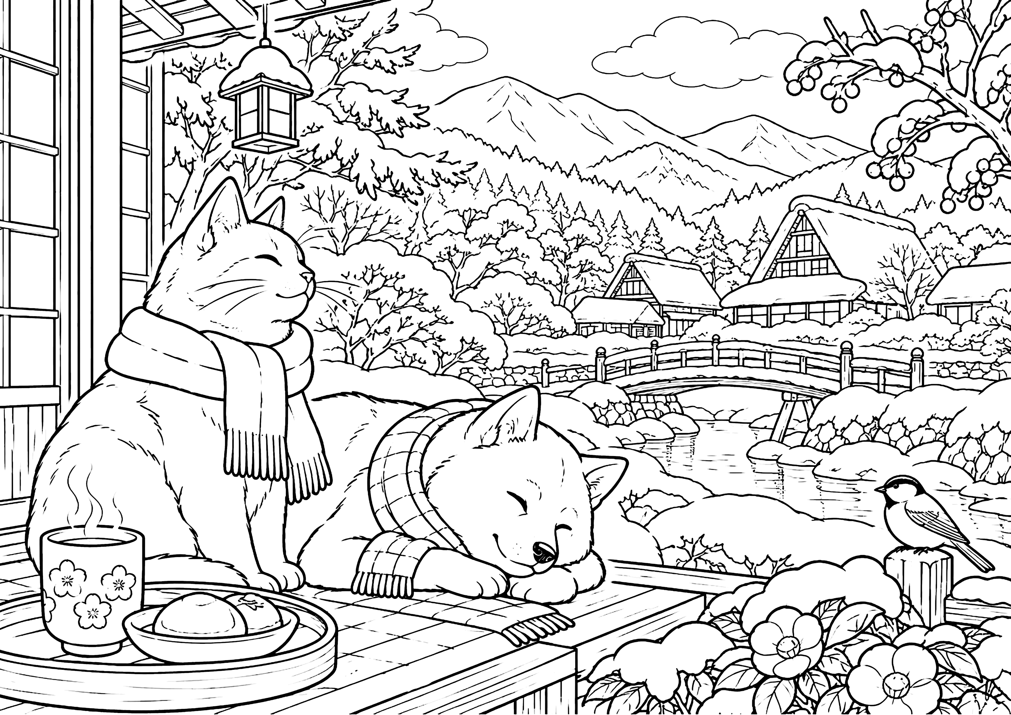 冬の縁側 塗り絵