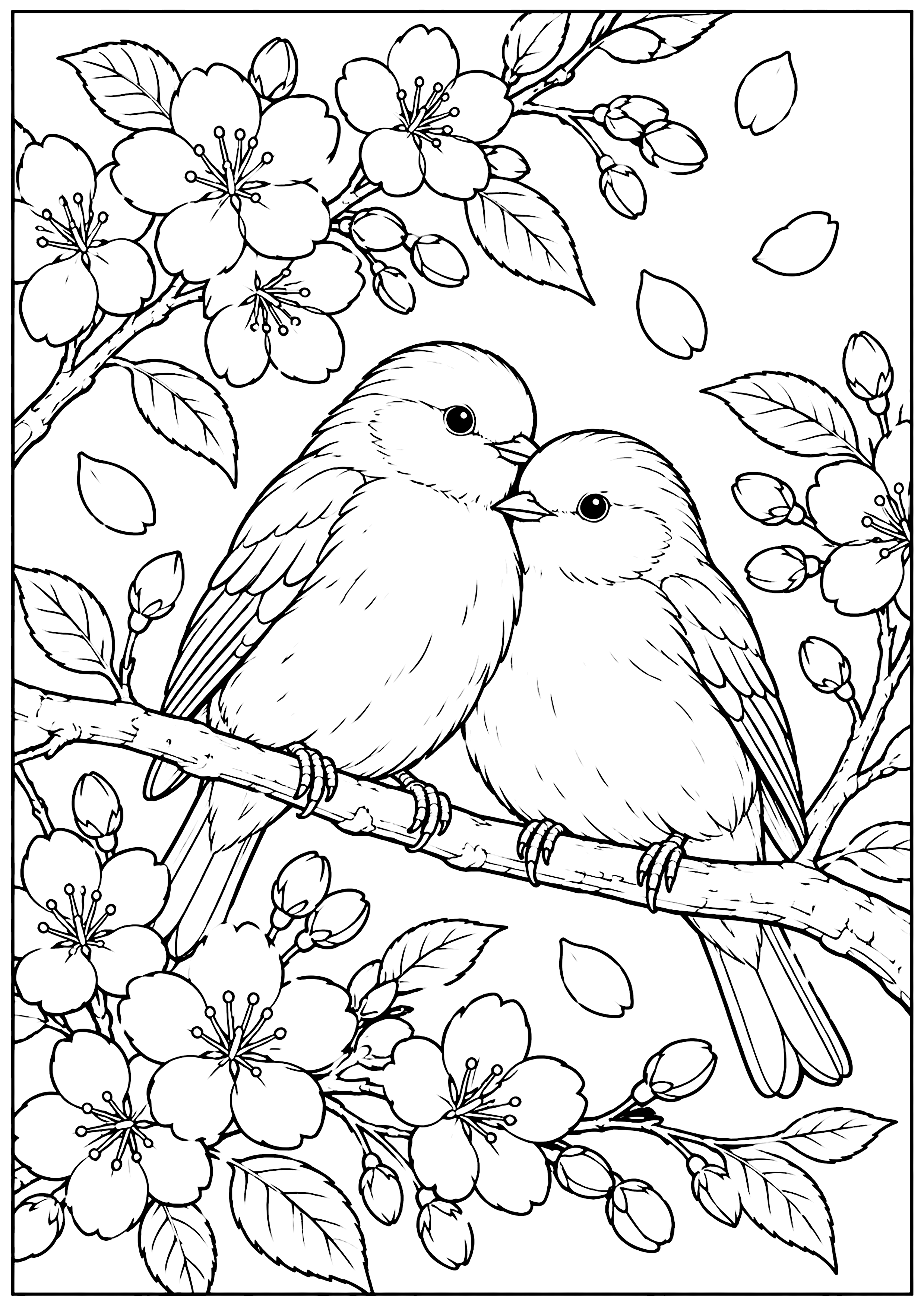 寄り添う小鳥 塗り絵