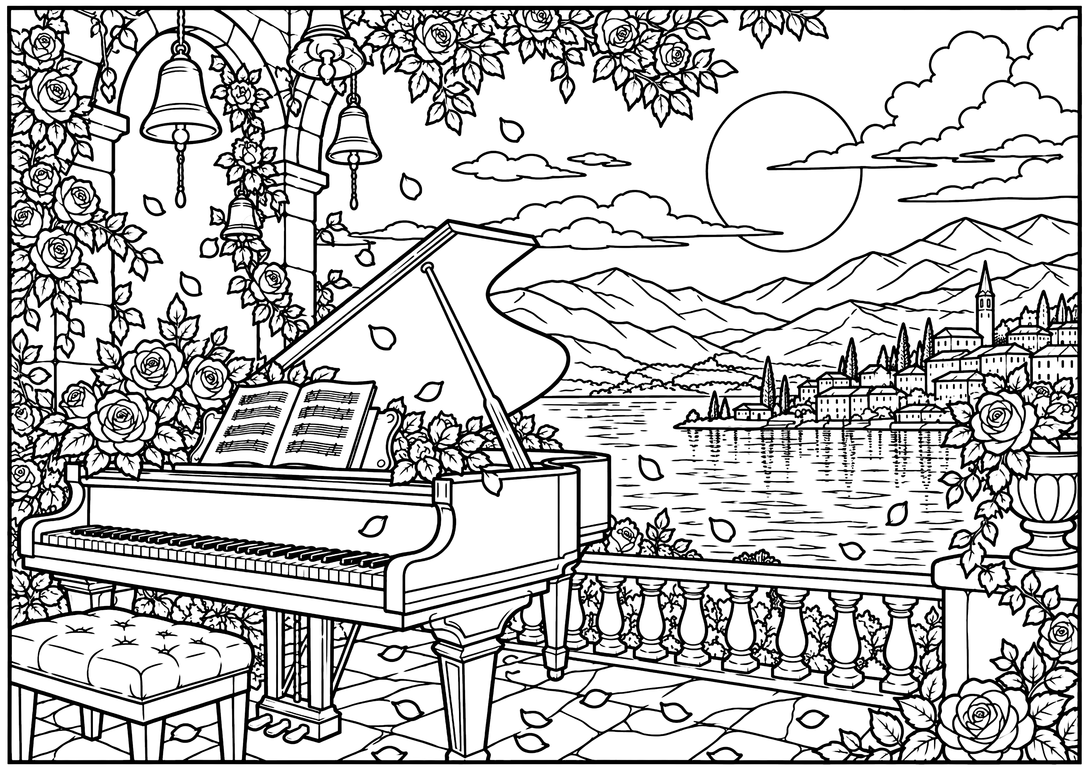 湖畔のピアノ 塗り絵
