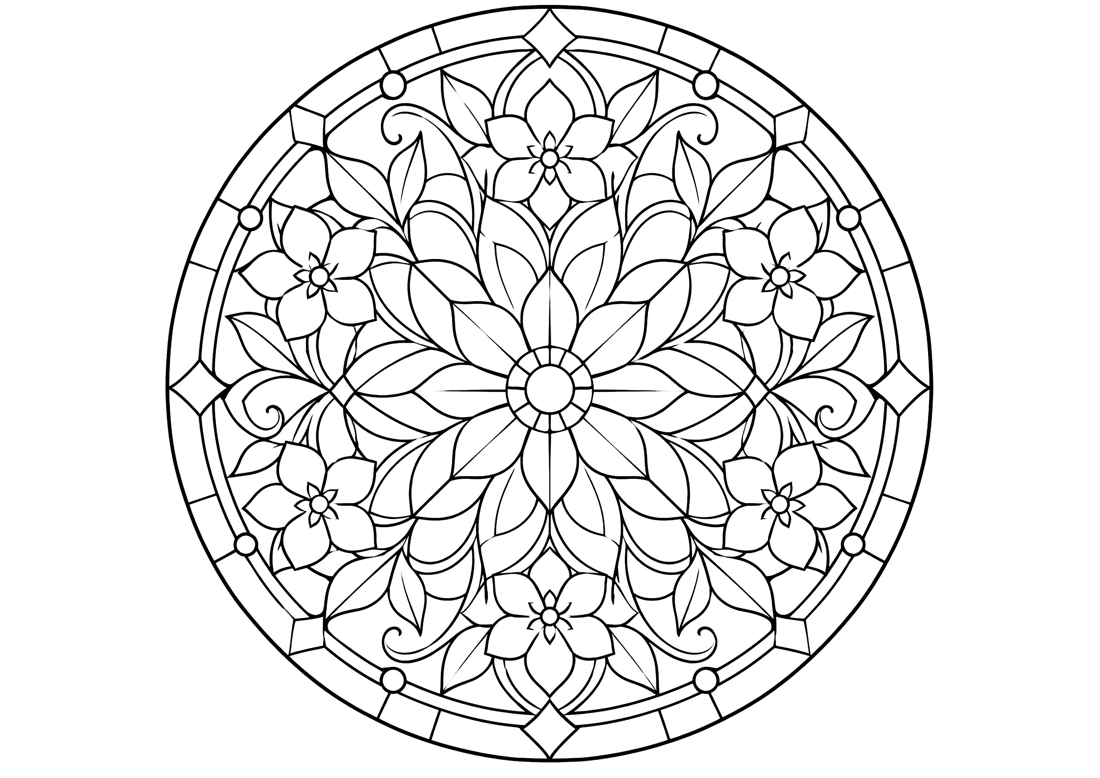 花のステンドグラス 塗り絵