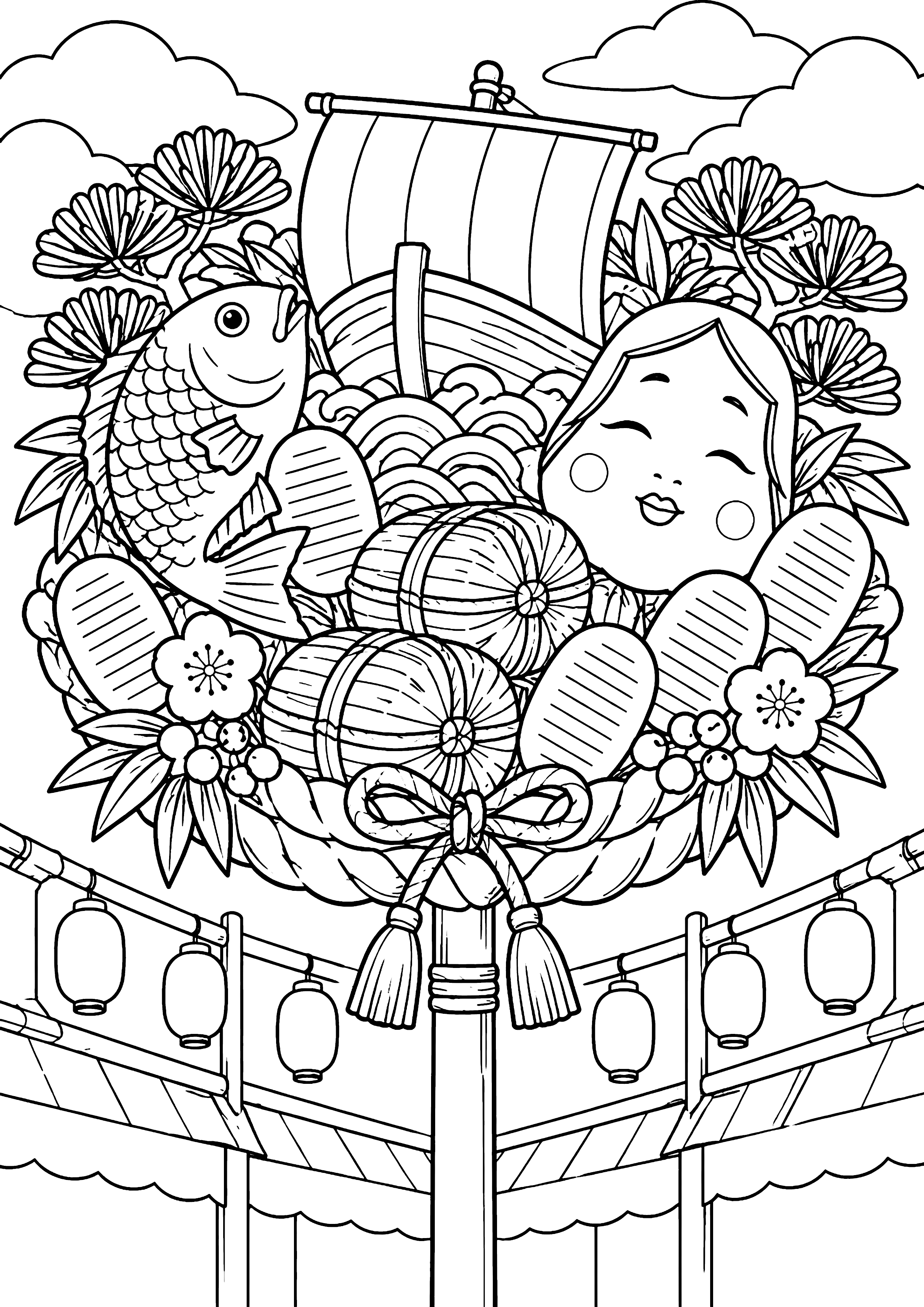 酉の市の熊手 塗り絵