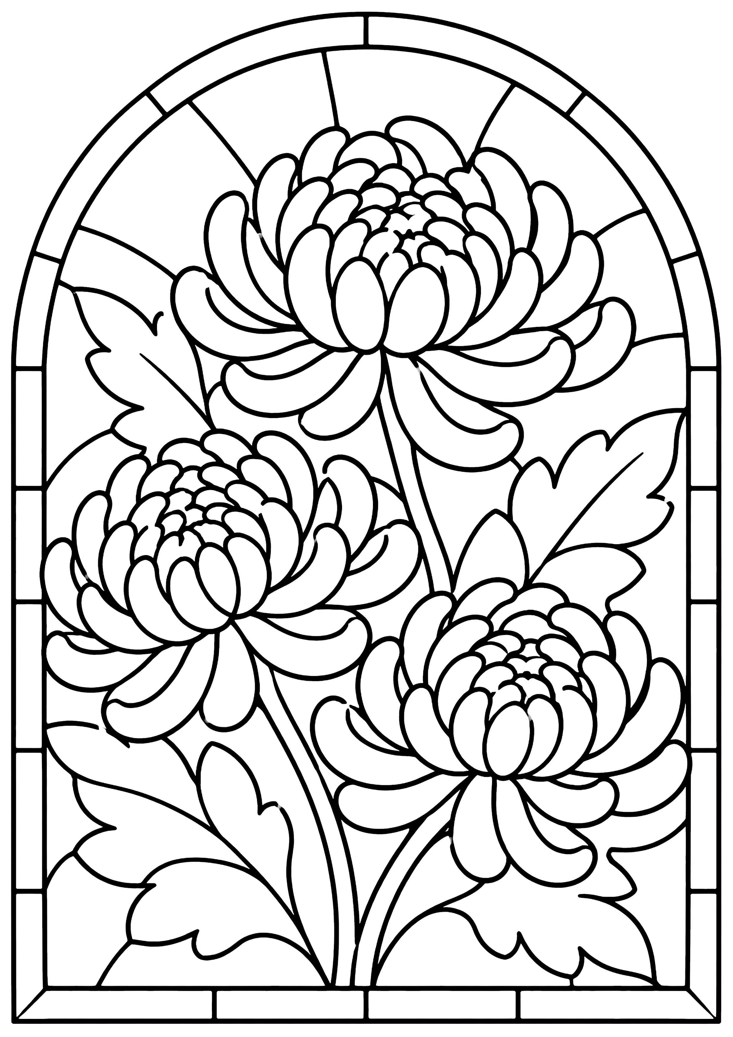 菊のステンドグラス 塗り絵